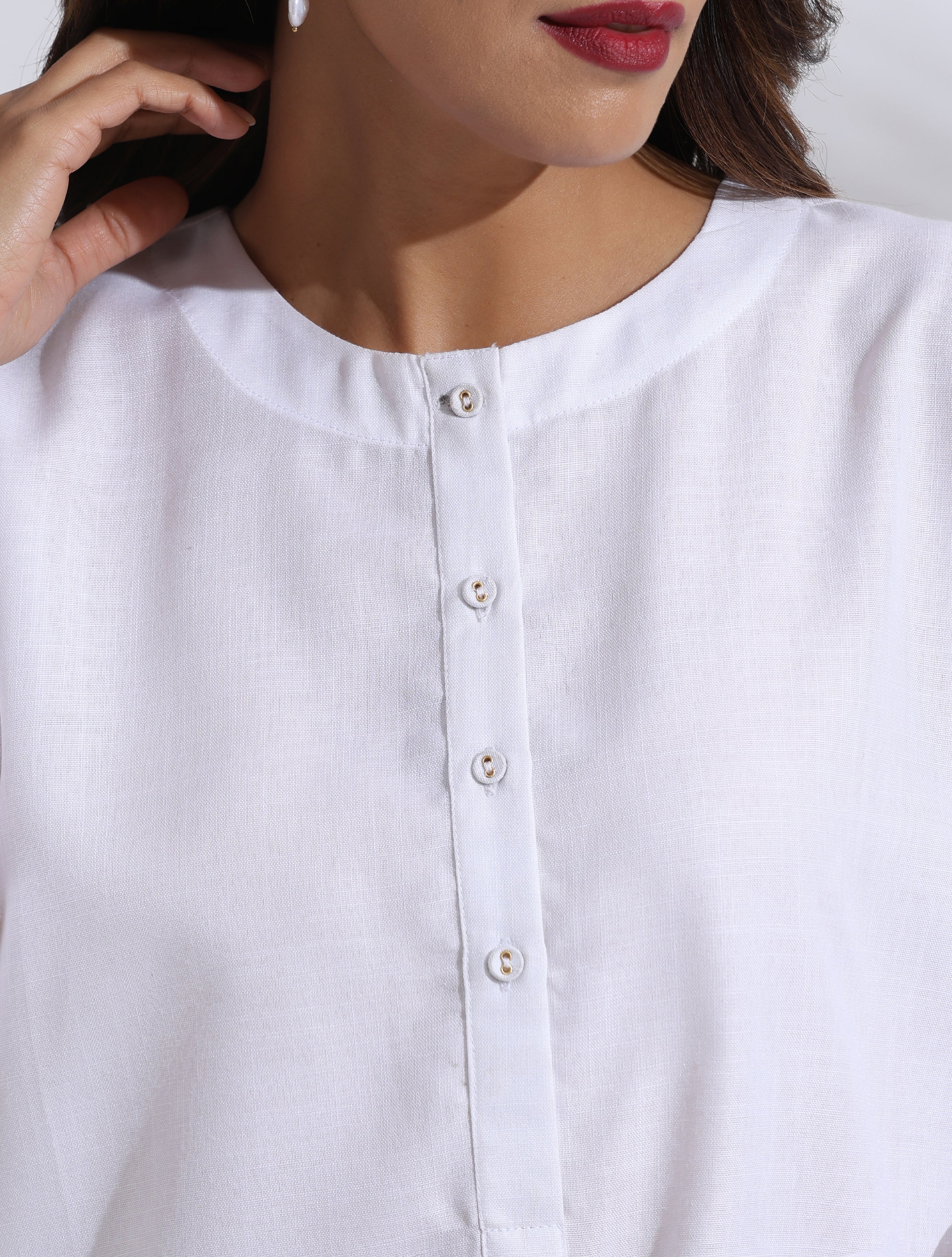 trueBrowns White Slub Kurta Co-ord Set