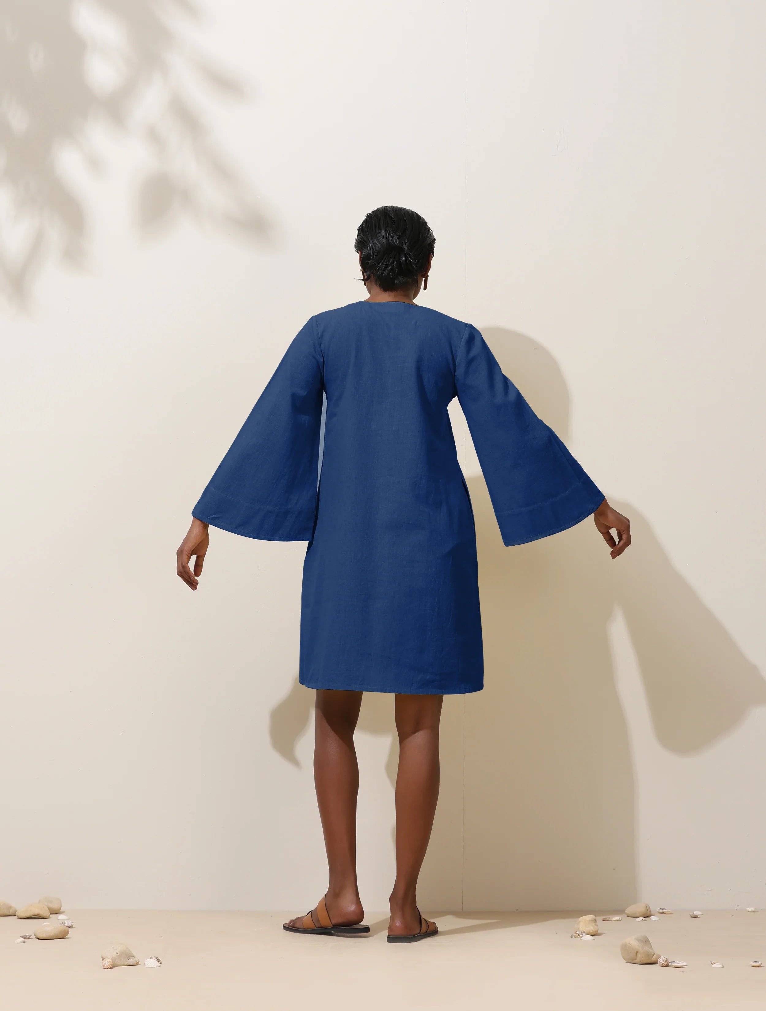 trueBrowns Blue Cotton Blend Short Dress