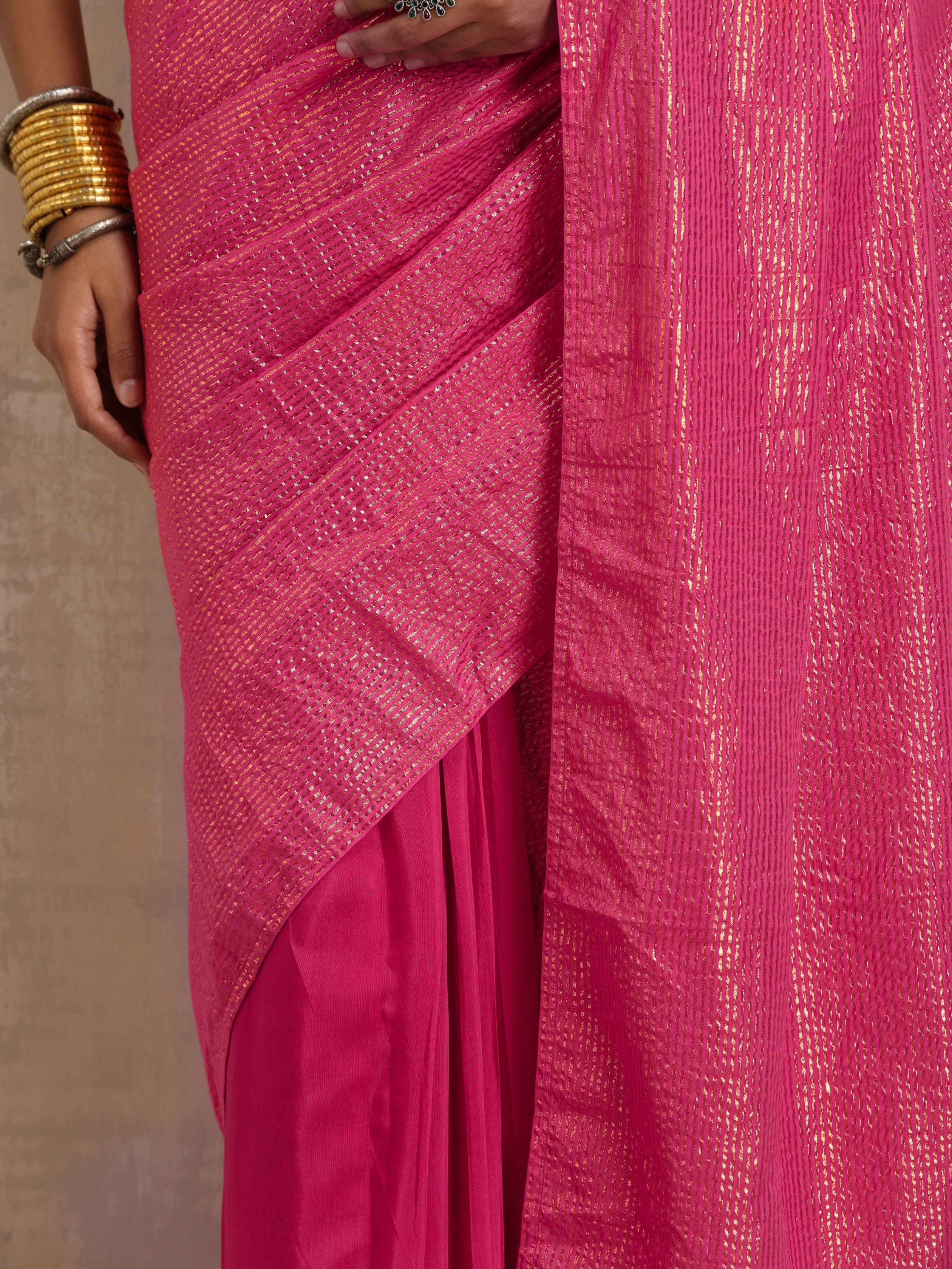 trueBrowns Pink Gold Lurex Ready To Wear Saree