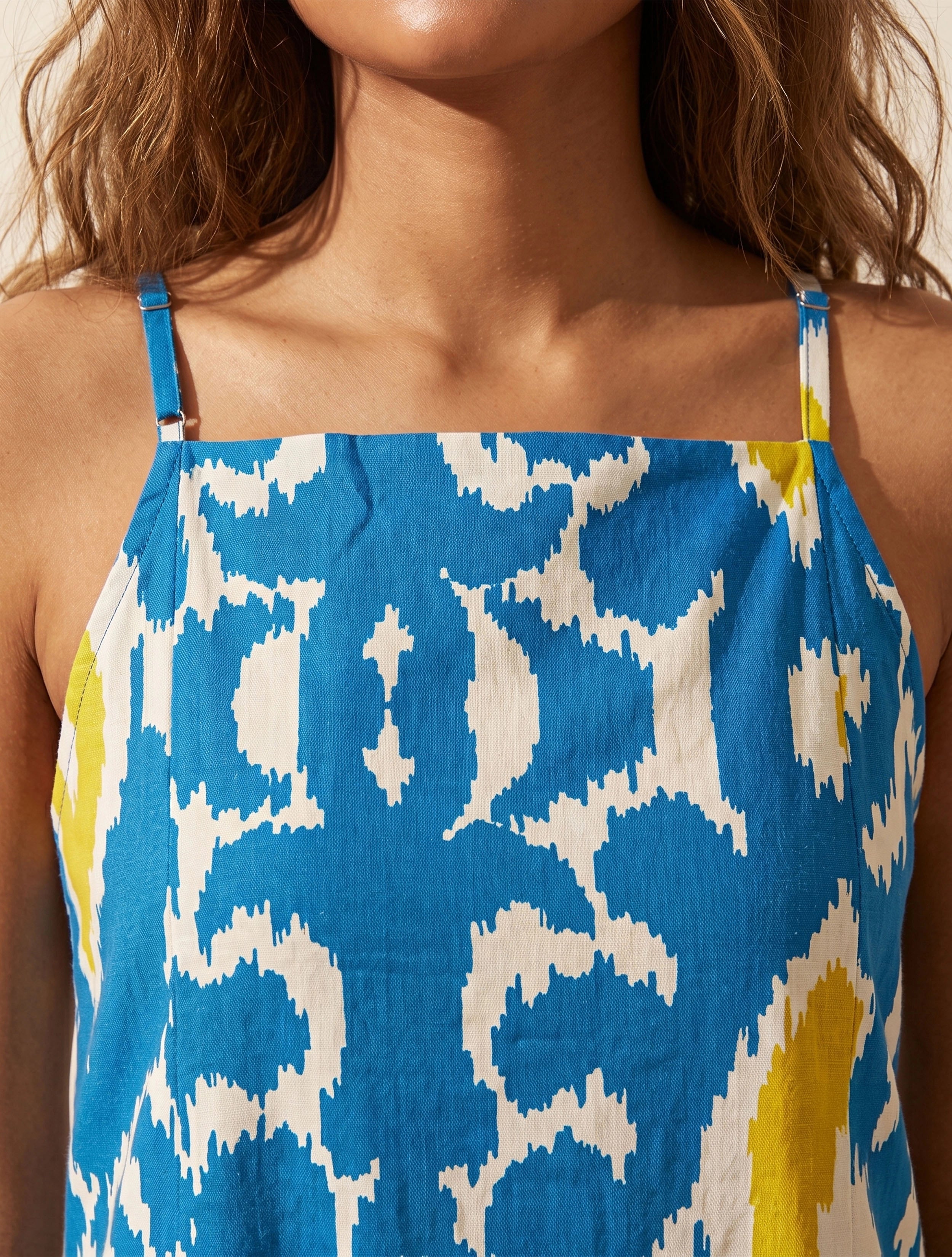 trueBrowns Blue Ikat Print Cotton Strappy Maxi Dress