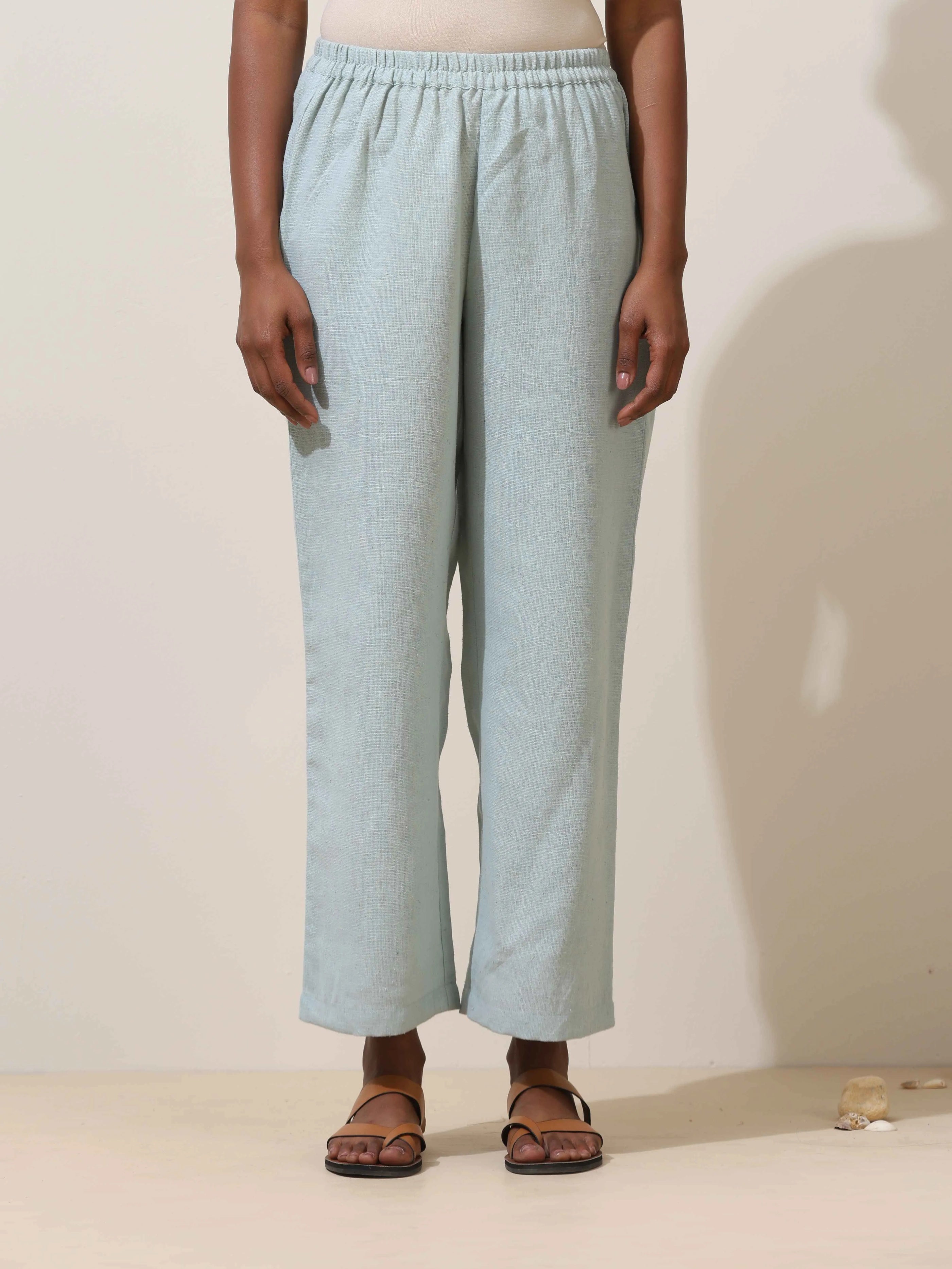 trueBrowns Nilah Blue Embroidered Natural Cotton Kurta Pant Set