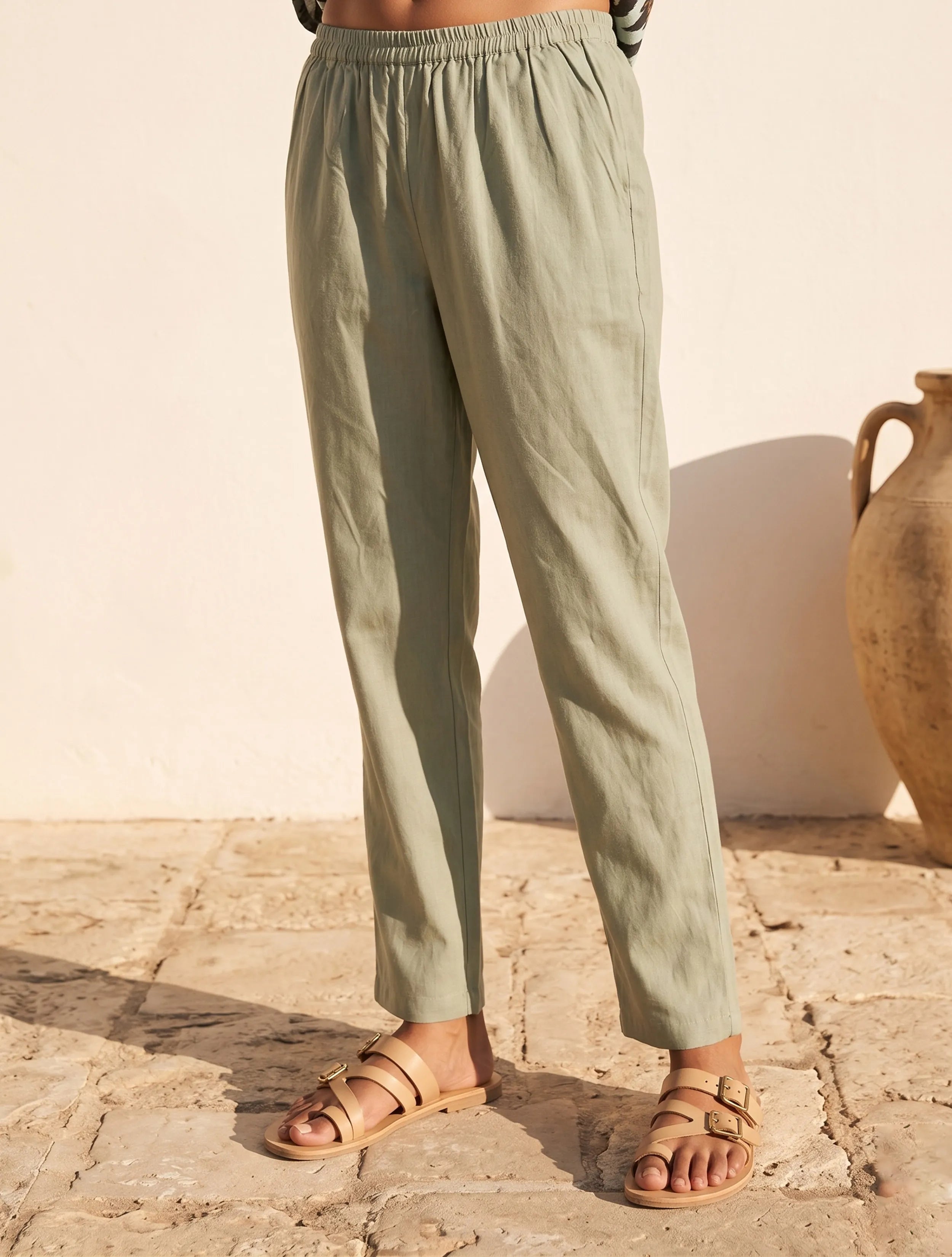 trueBrowns Mint Green Ikat Print Cotton Angrakha Kurta Set
