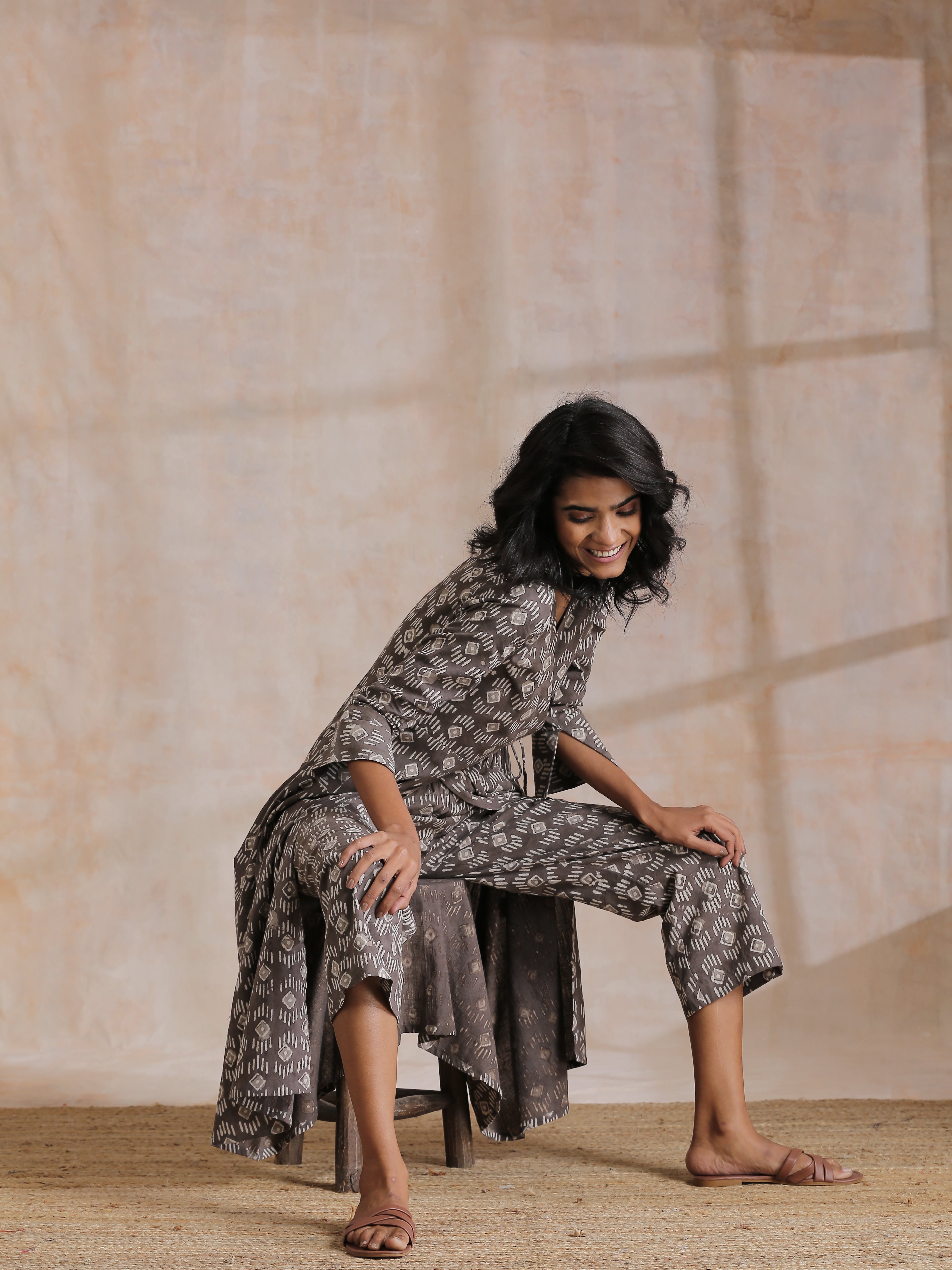 Clay Dabu Geometric Print Cotton Angrakha Kurta Pant Set