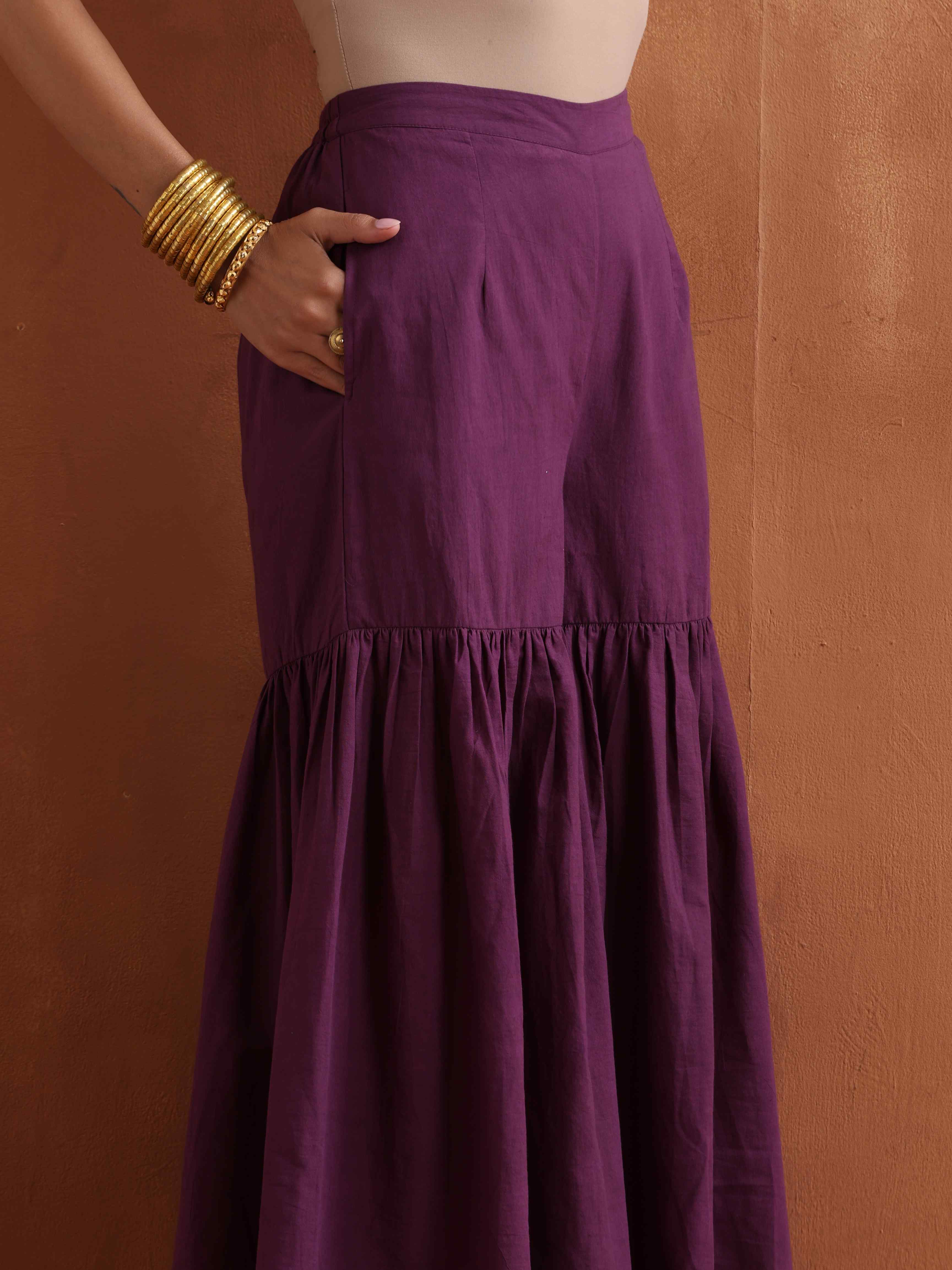 trueBrowns Purple Metallic Sharara Dupatta Set