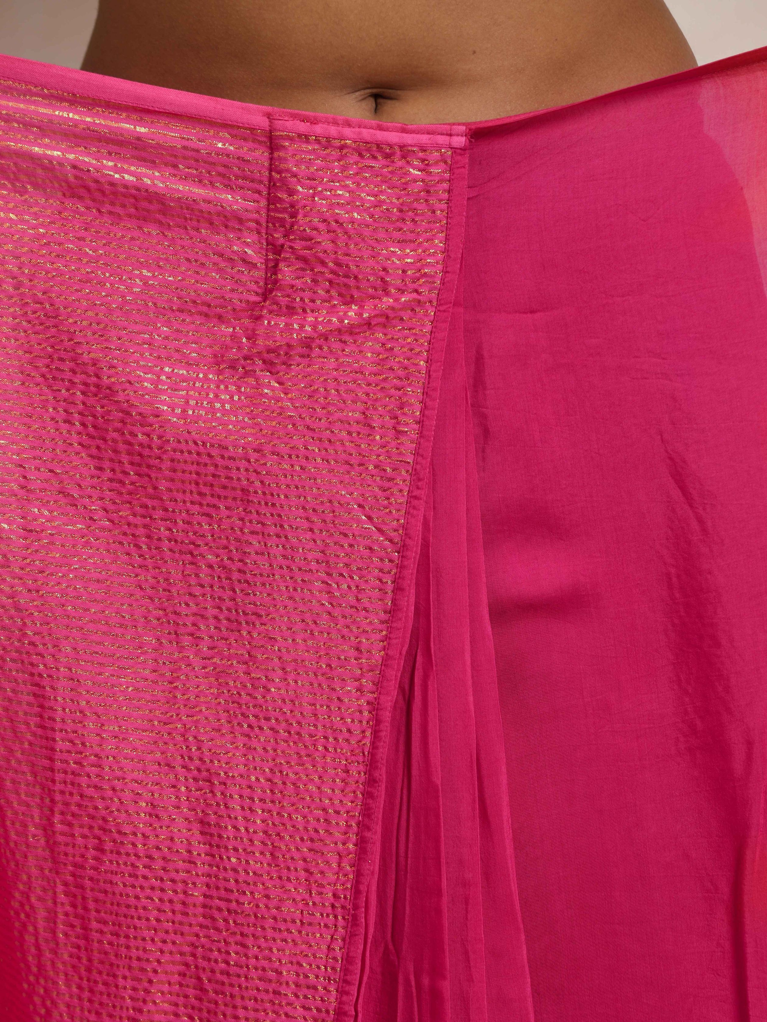 trueBrowns Pink Gold Lurex Ready To Wear Saree