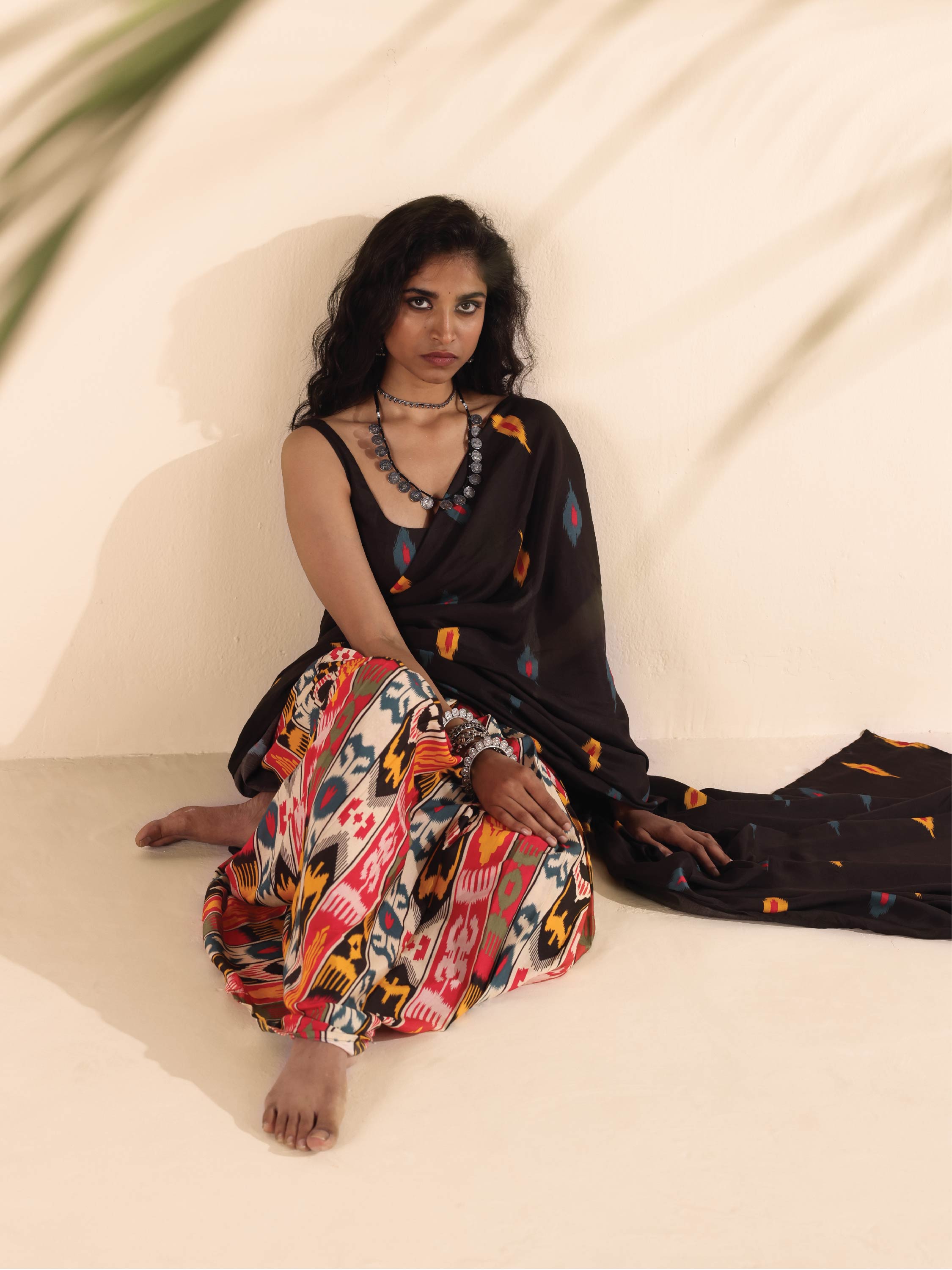 trueBrowns Cola Muslin Ikat Saree