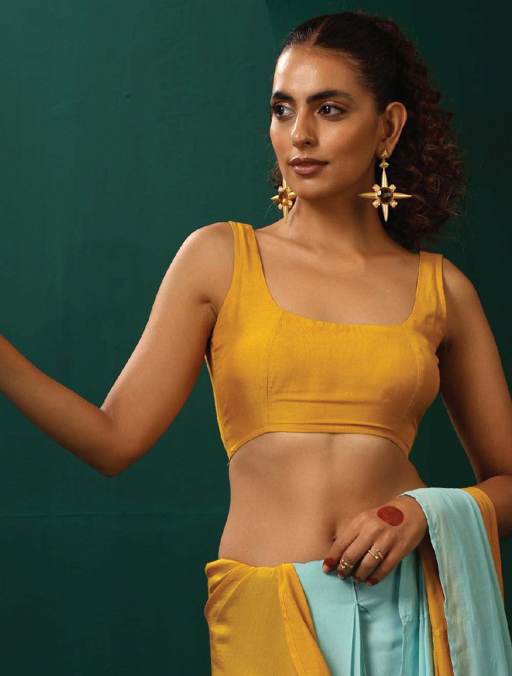 trueBrowns Mustard Muslin Silk Sleeveless Blouse