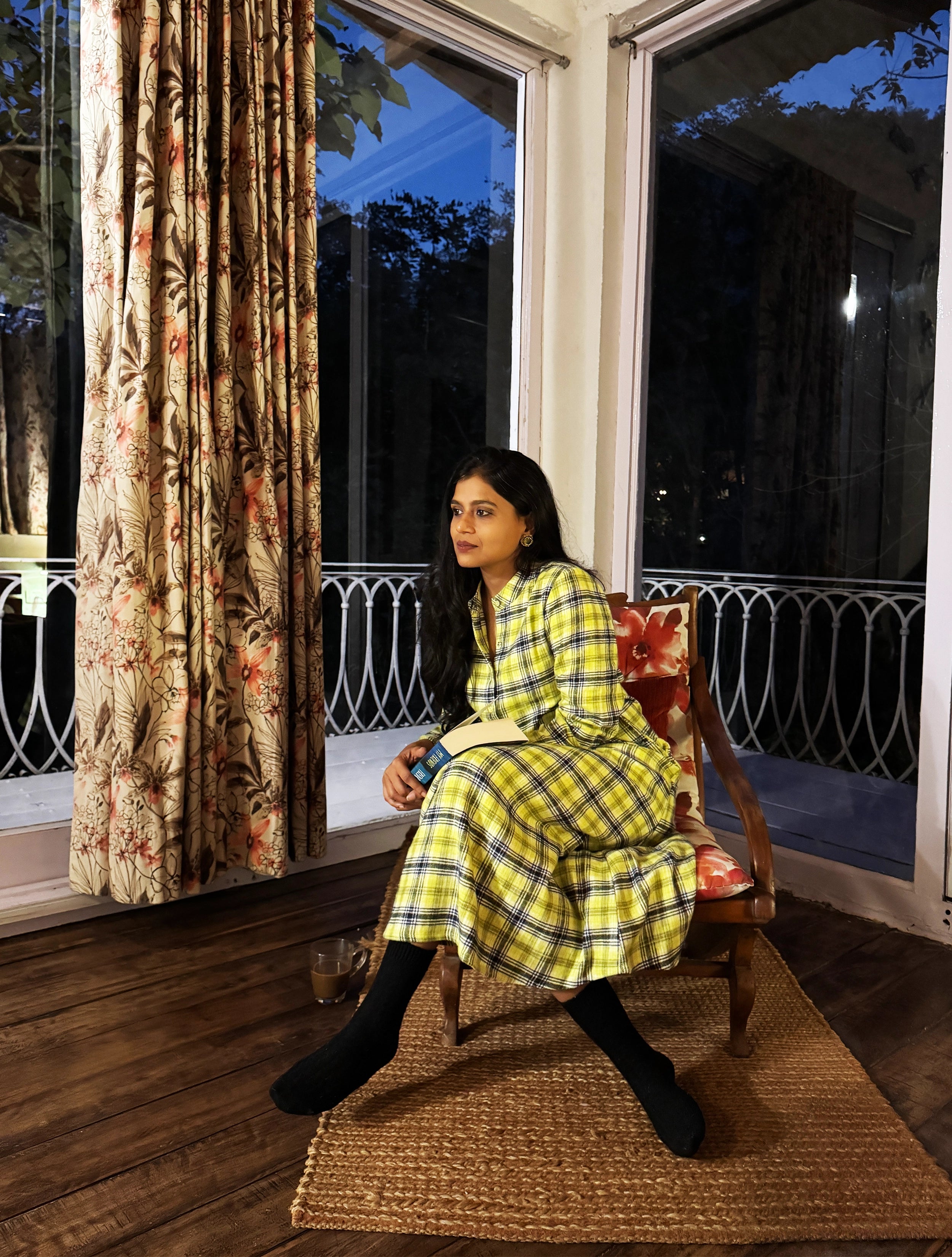 trueBrowns Lime Check Woollen Dress