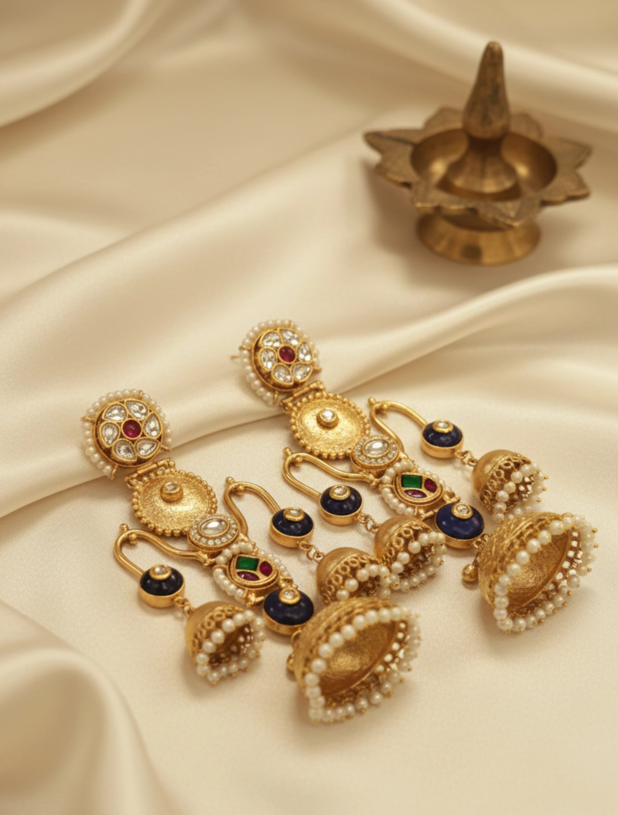 trueBrowns Kashmiri Navy Kundan Pearl Earrings