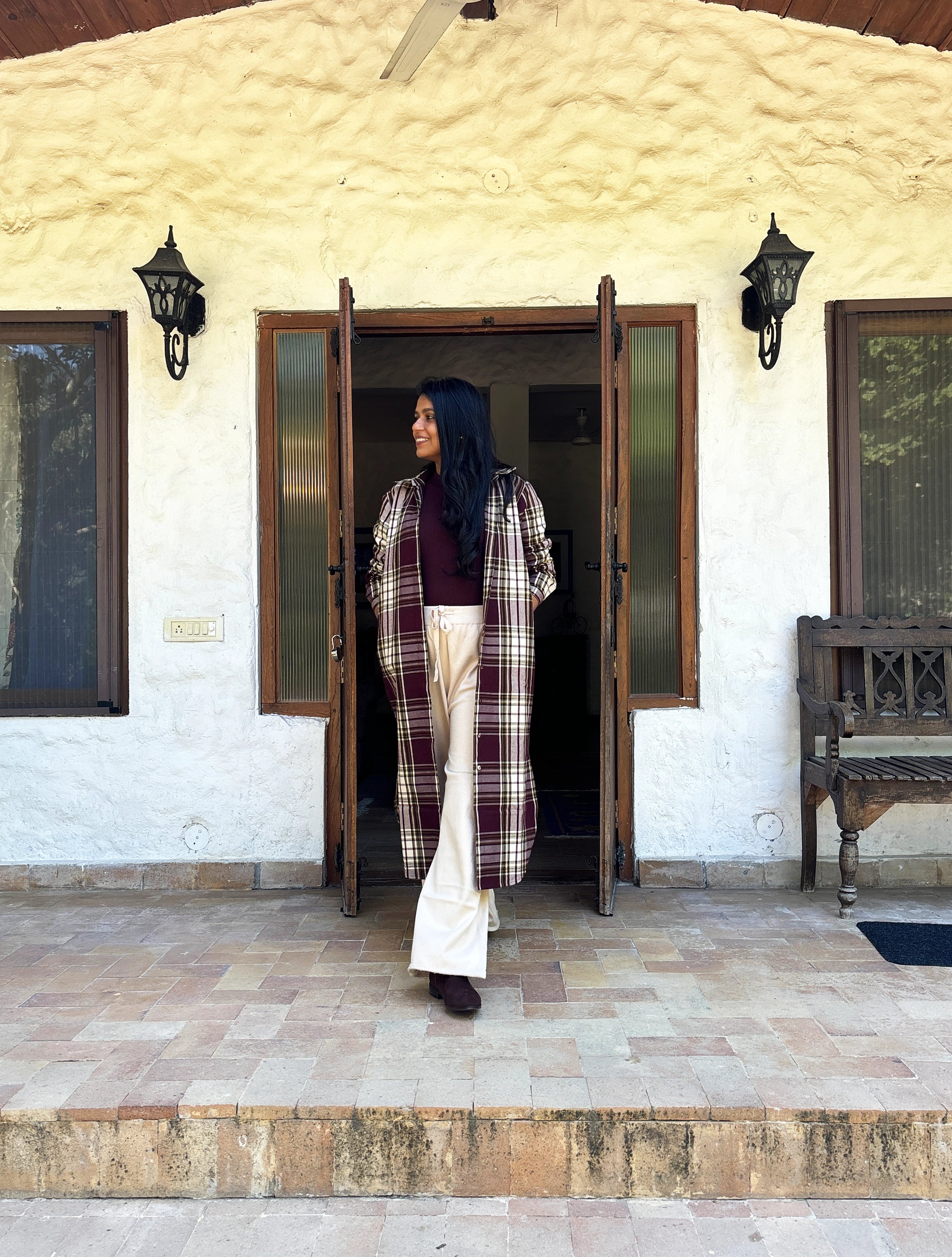 trueBrowns Cola Check Winter Long Shirt Dress