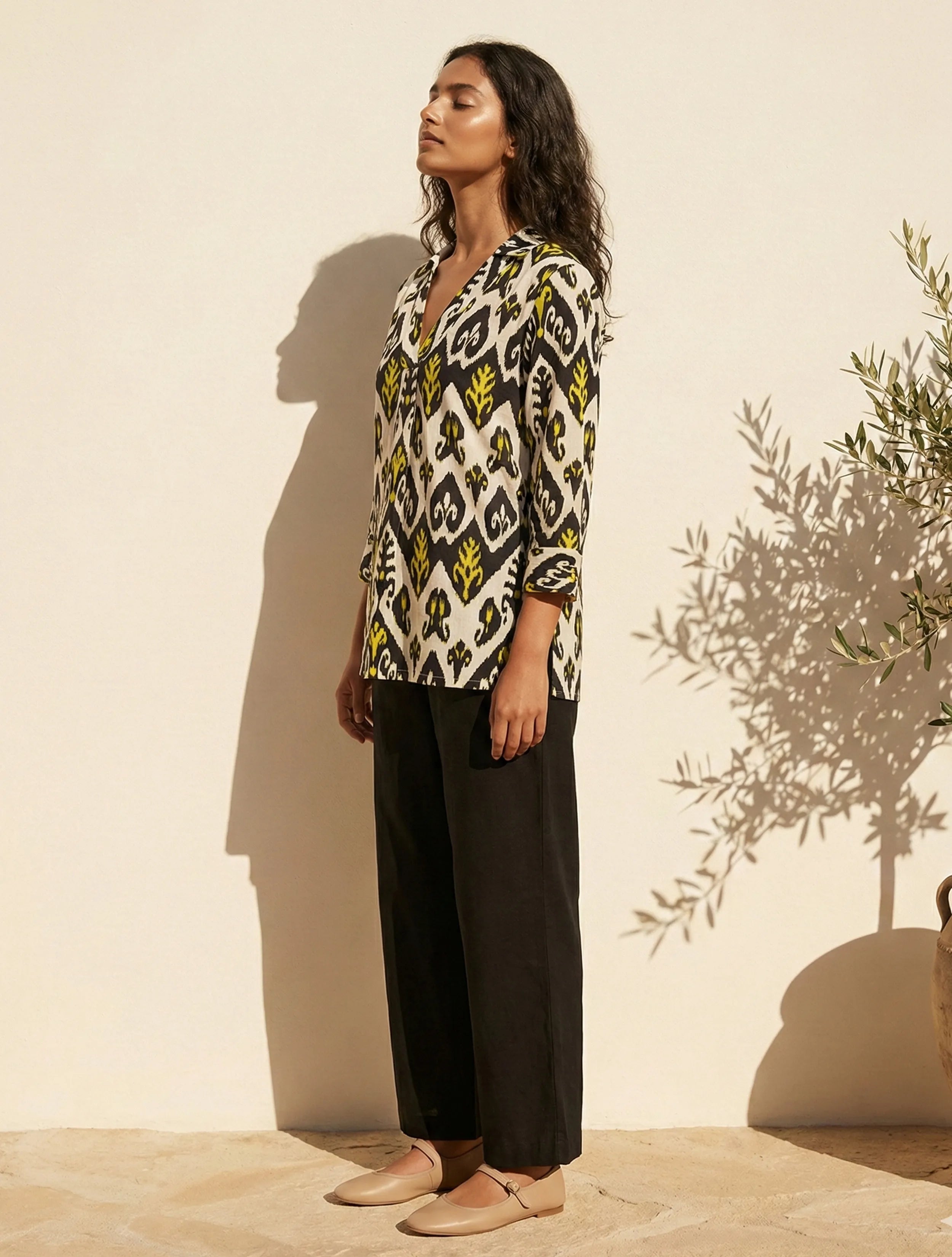 trueBrowns Black White Ikat Print Cotton Co-Ord Set