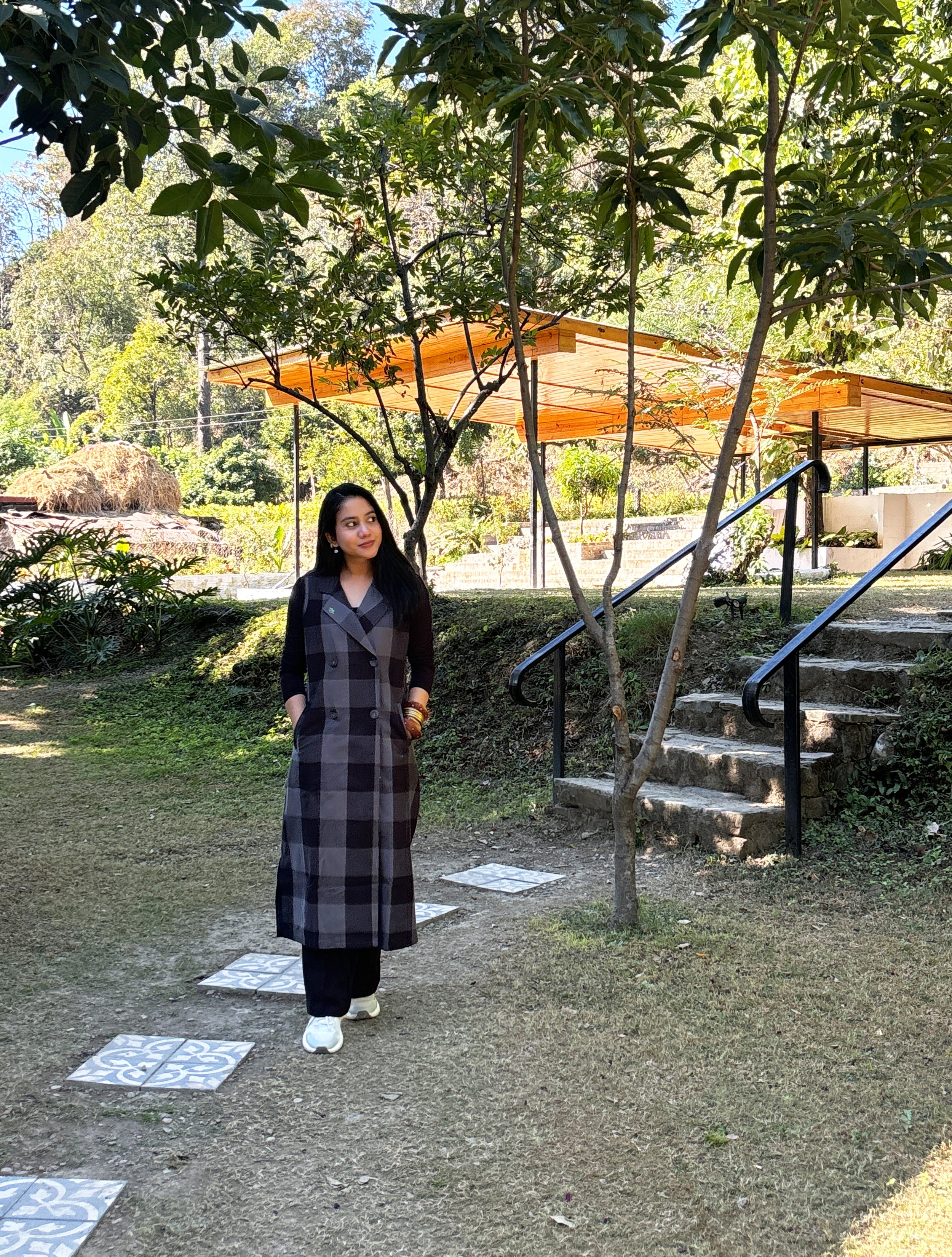 trueBrowns Black Grey Check Winter Blazer Dress