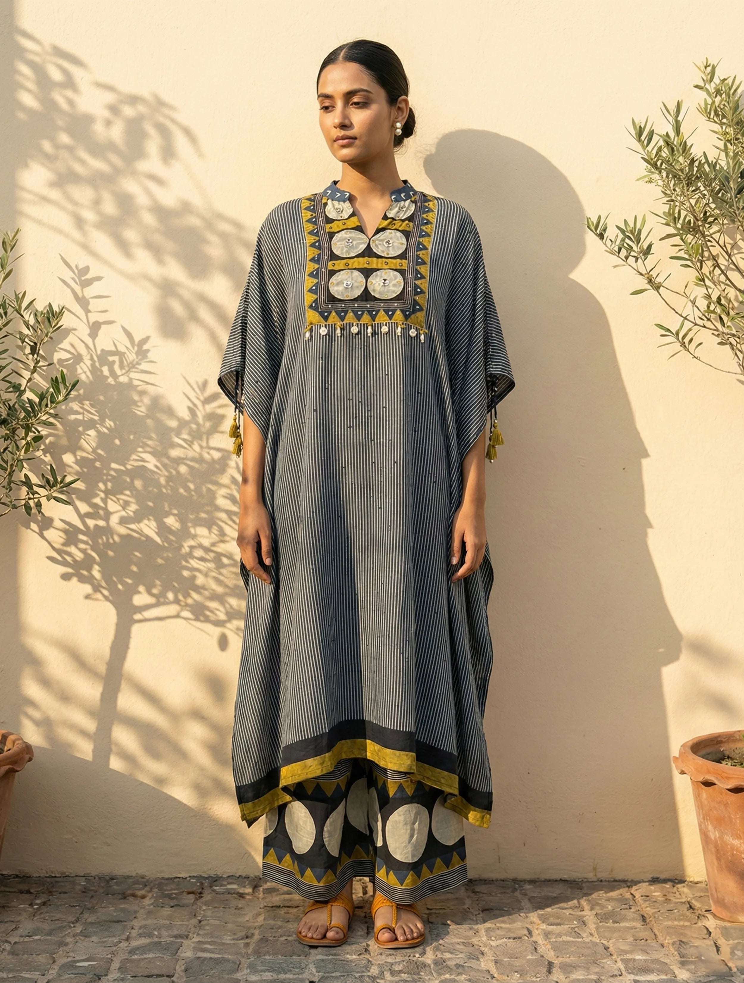 trueBrowns Blue Stripe Kaftan Kurta Palazzo Set