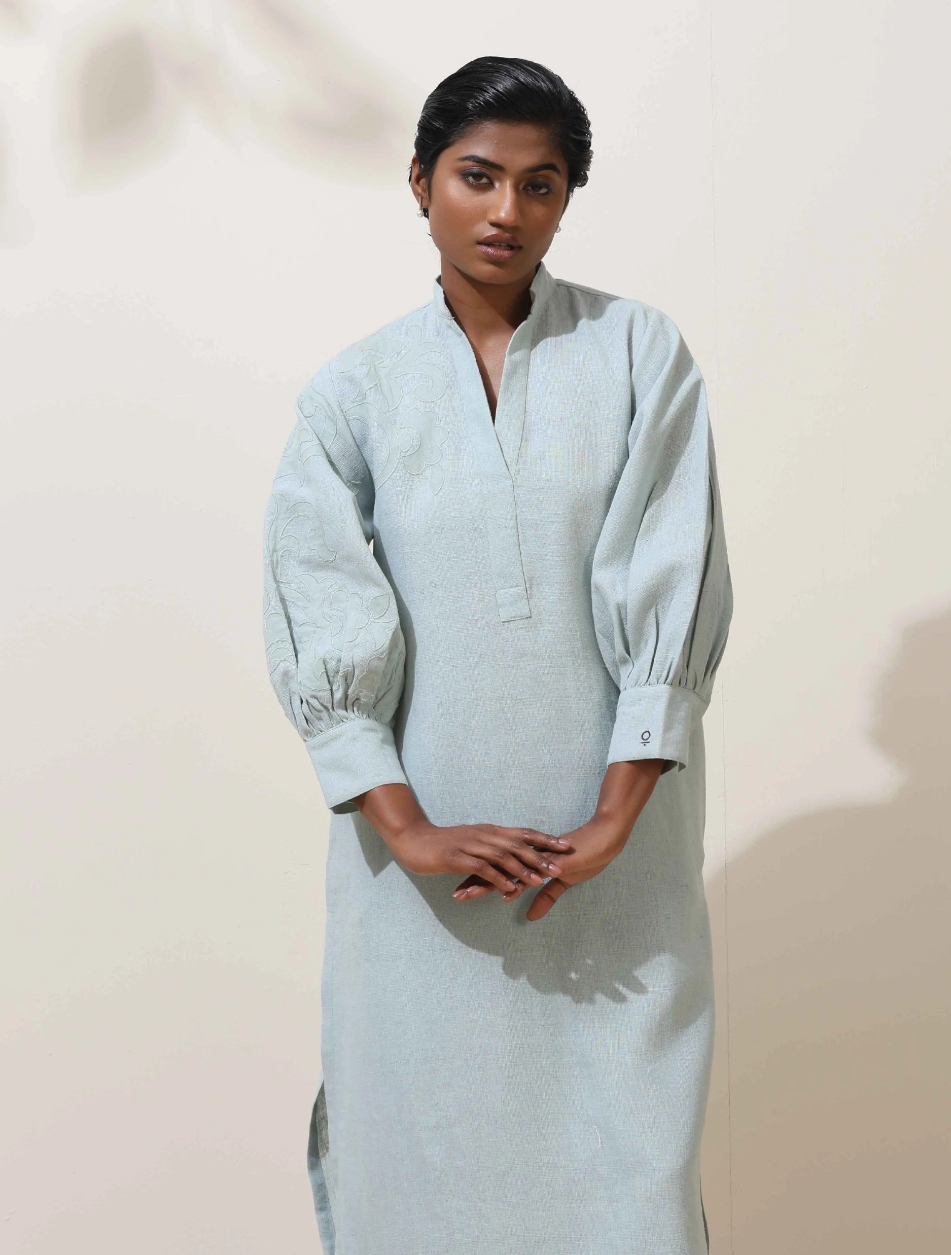 trueBrowns Nilah Blue Embroidered Natural Cotton Kurta Pant Set