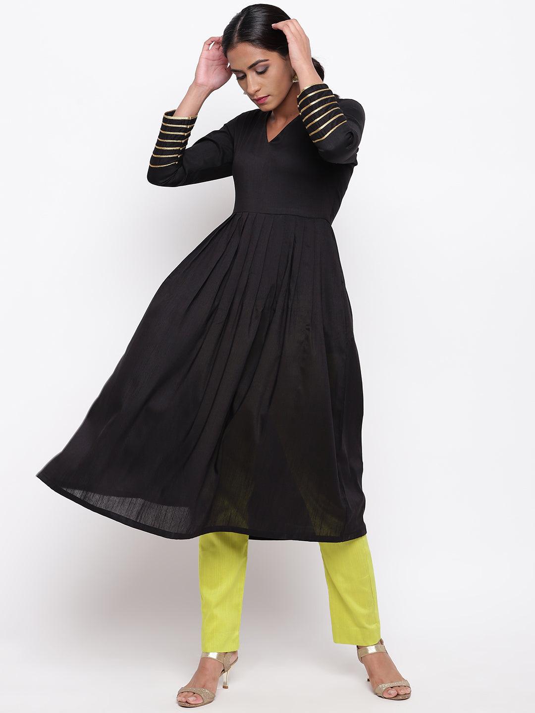 Black Embellished Sleeve Kurta-Pant - trueBrowns
