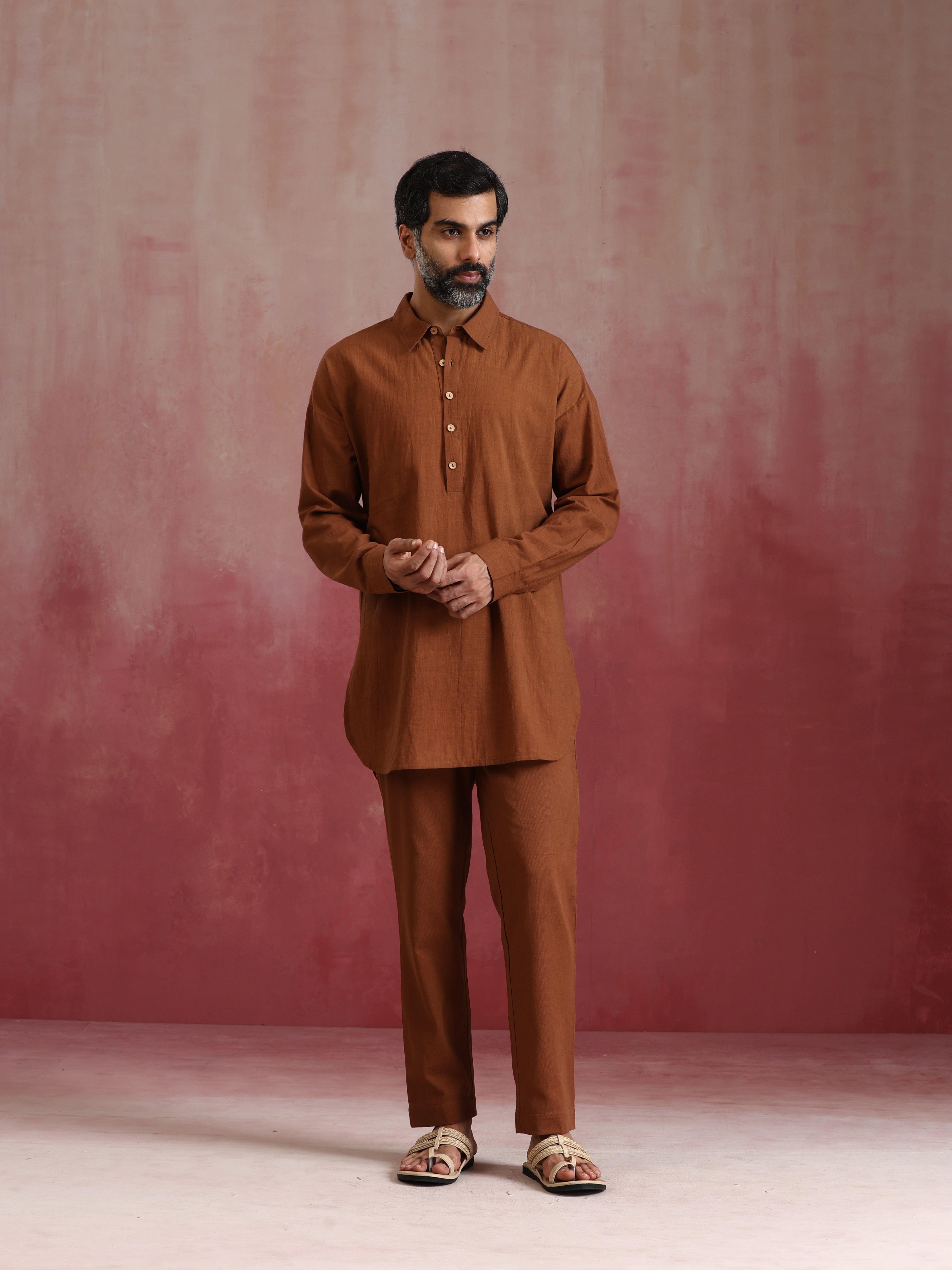 trueBrowns Men's Brown Cotton Co-ord set