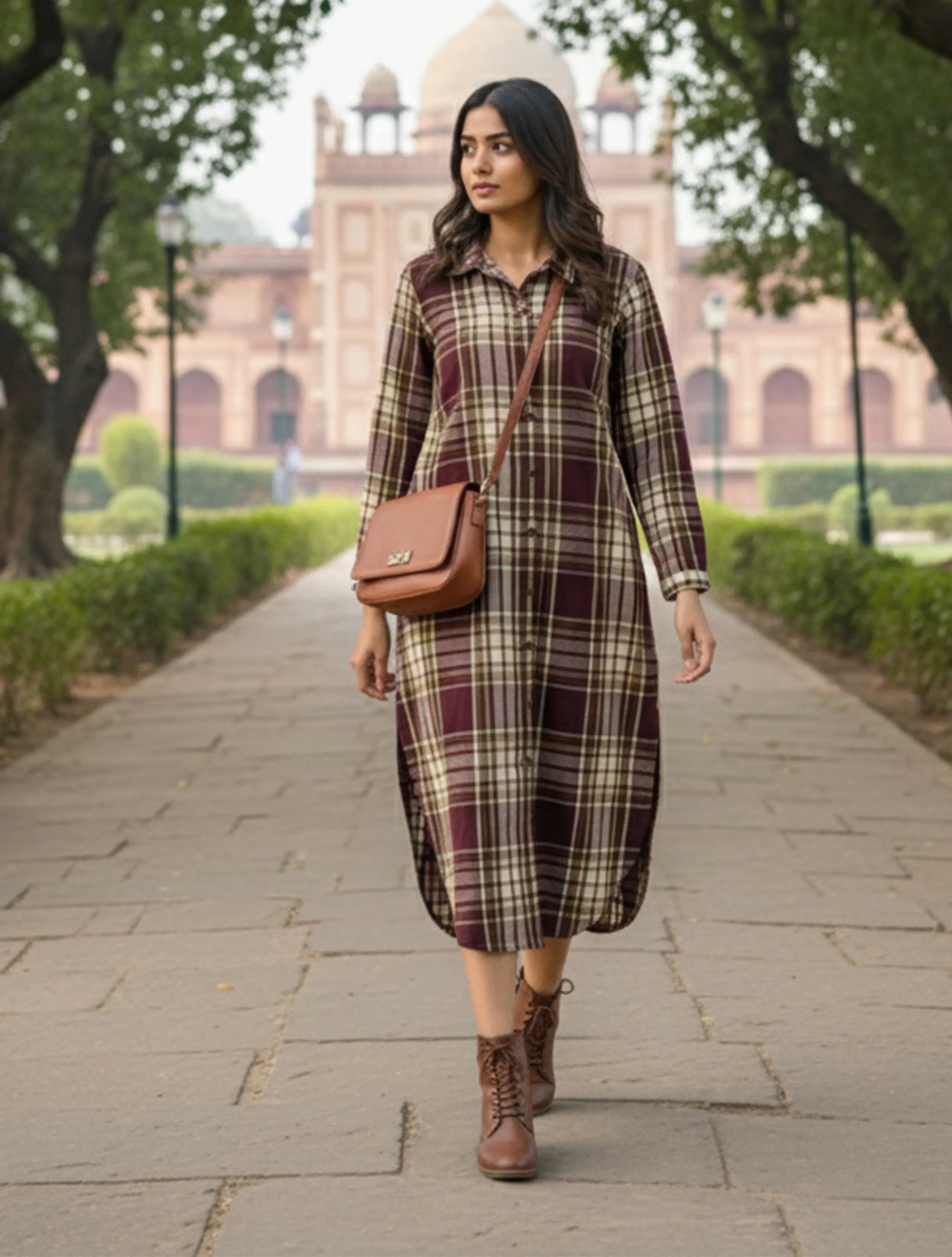 trueBrowns Cola Check Long Shirt Dress