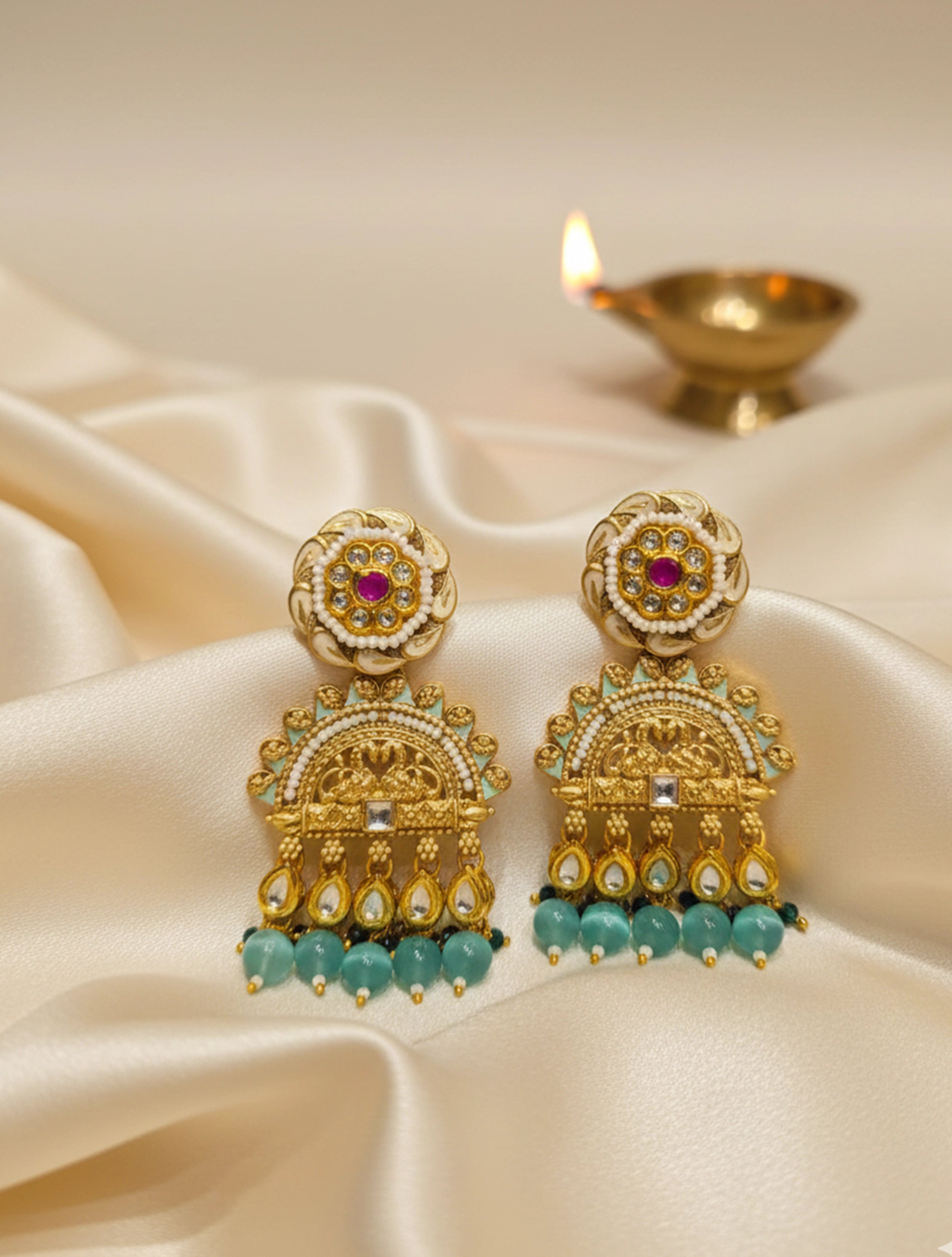 trueBrowns Golden Green Drop Earrings