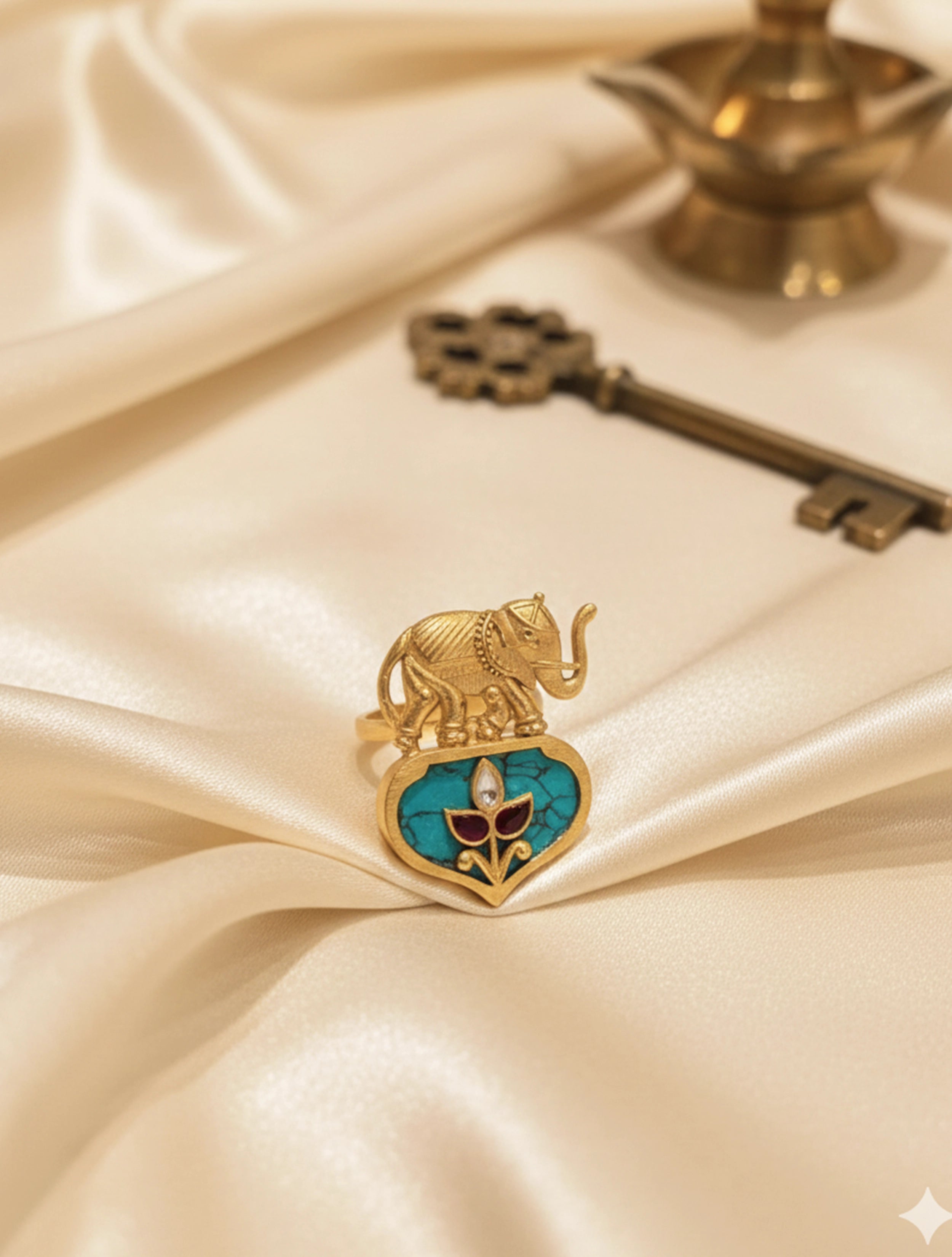 trueBrowns Golden Green Elephant Ring