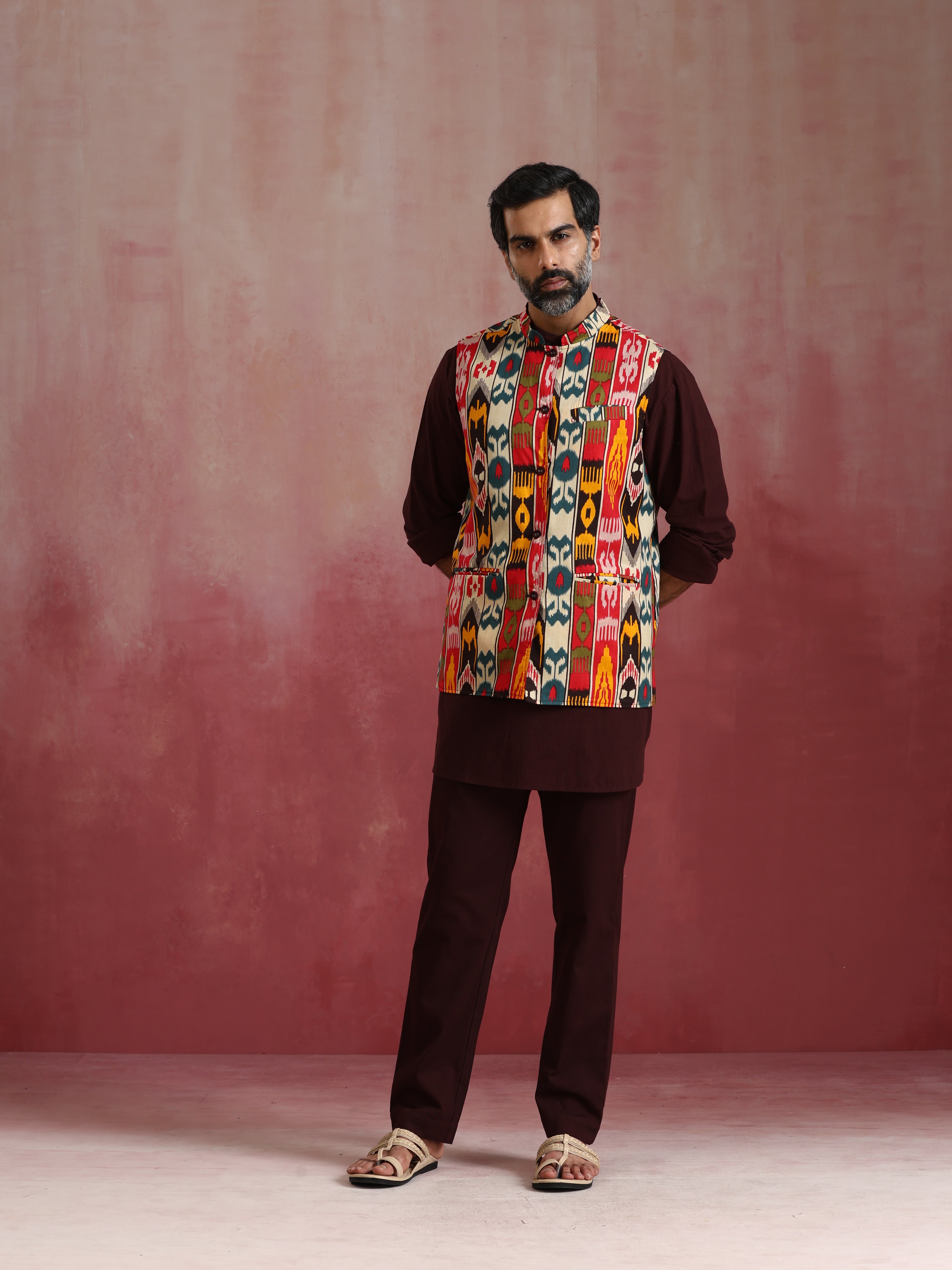 trueBrowns Men's Cola Ikat Reversible Nehru Jacket