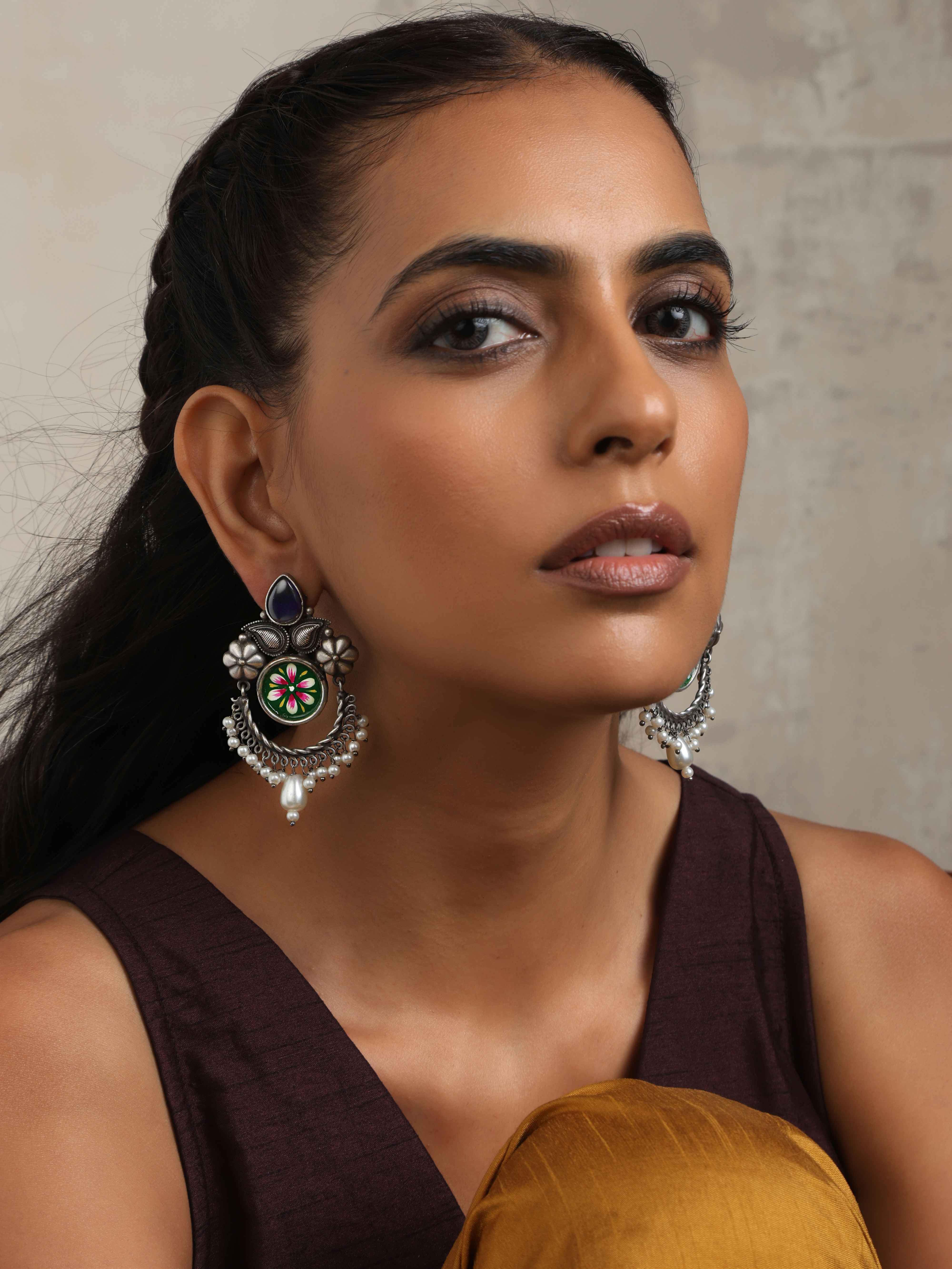 trueBrowns Silver Tone Handpainted Earrings