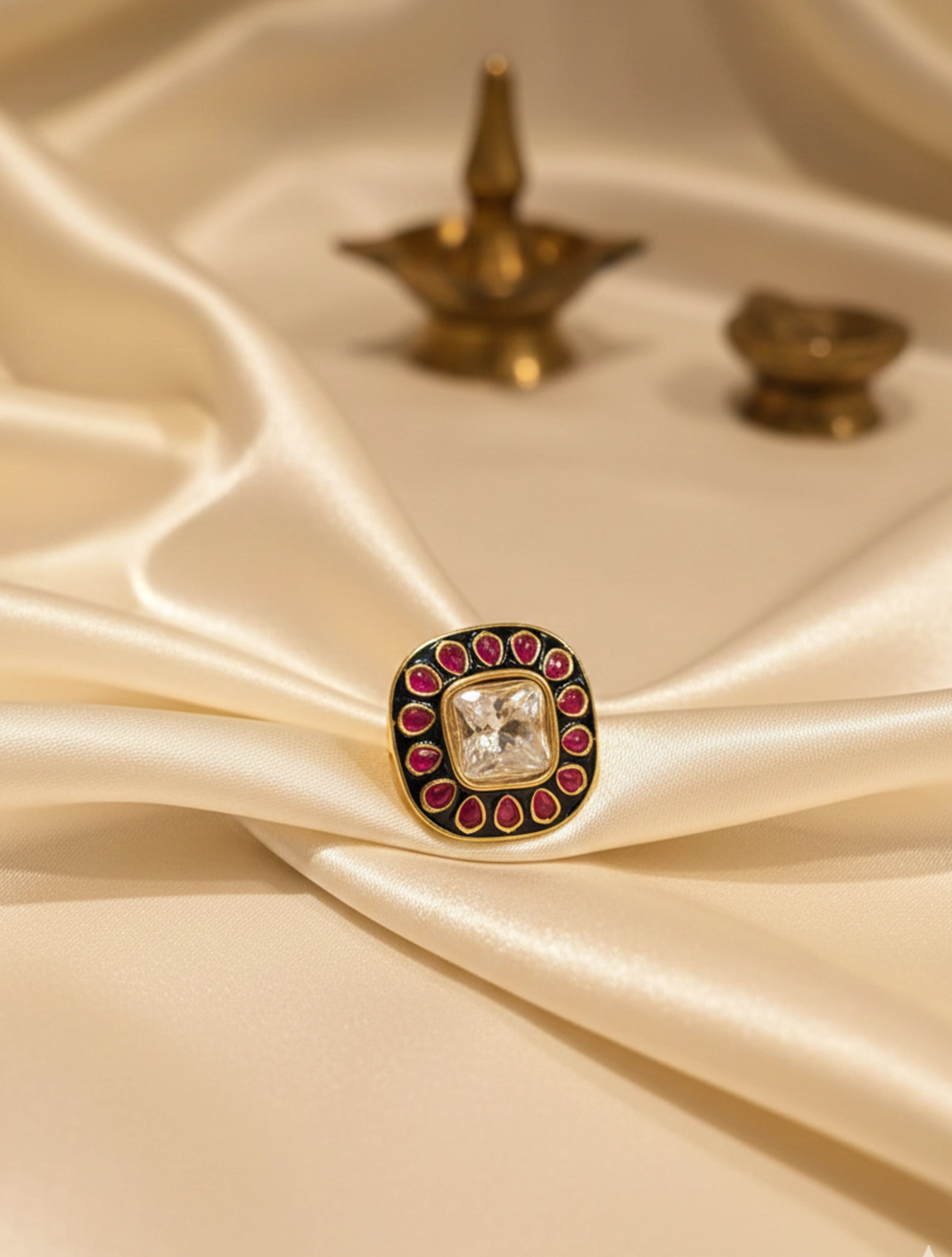 trueBrowns Pink Kundan Ring