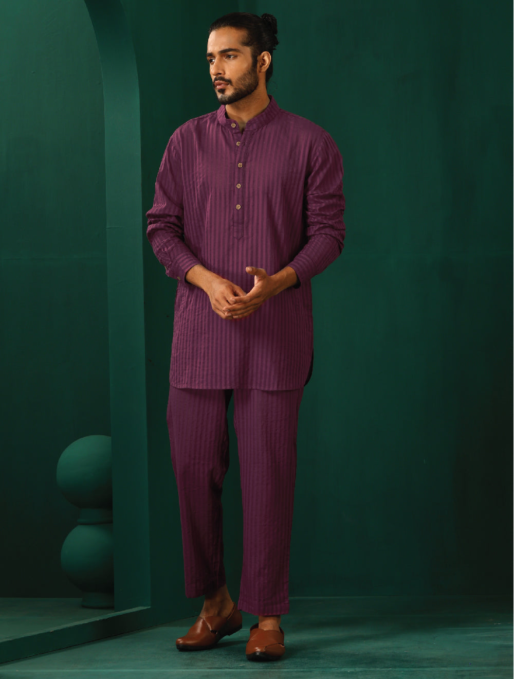 trueBrowns Men Purple Dobby Co-ord Set