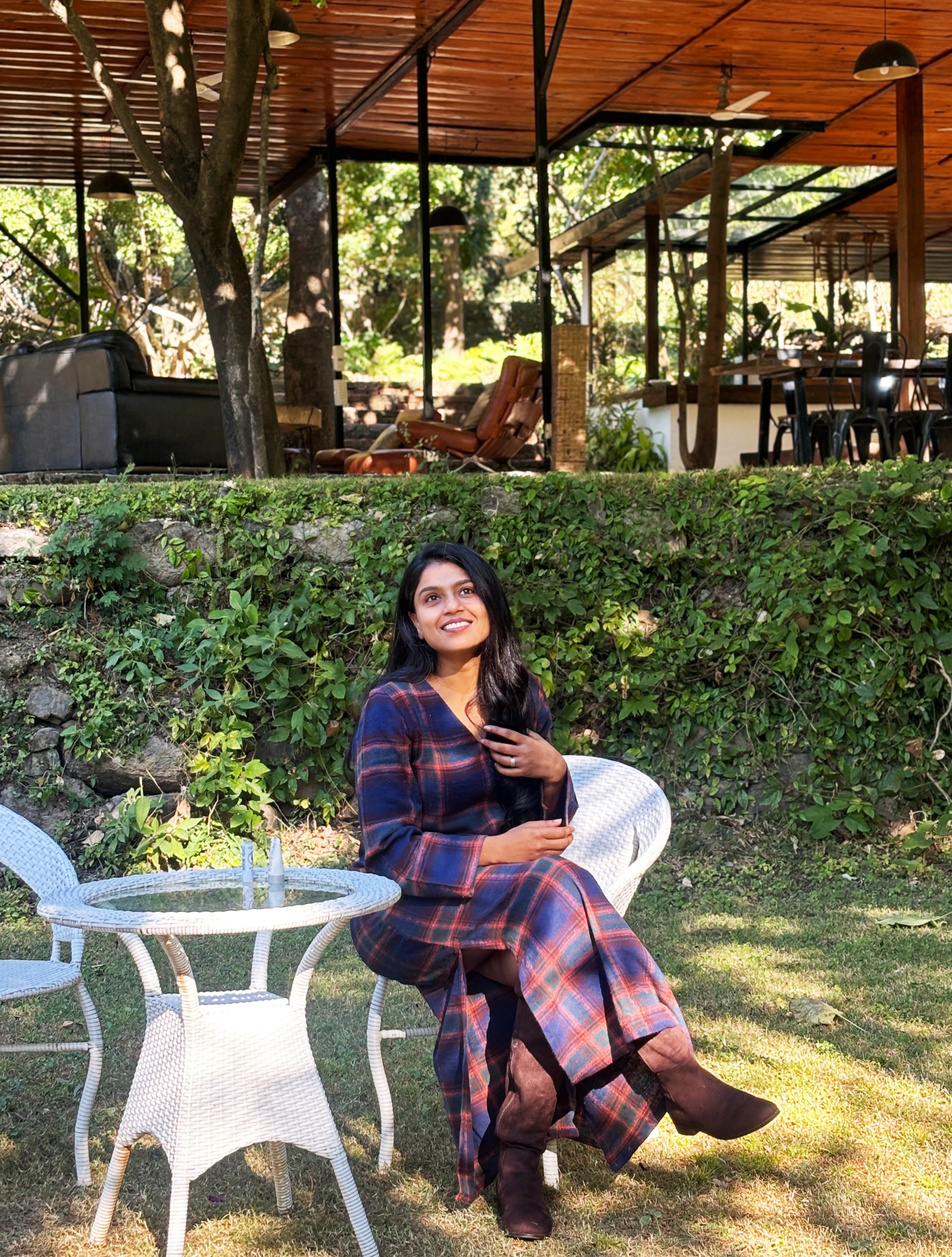 trueBrowns Navy Check Straight Woollen Dress