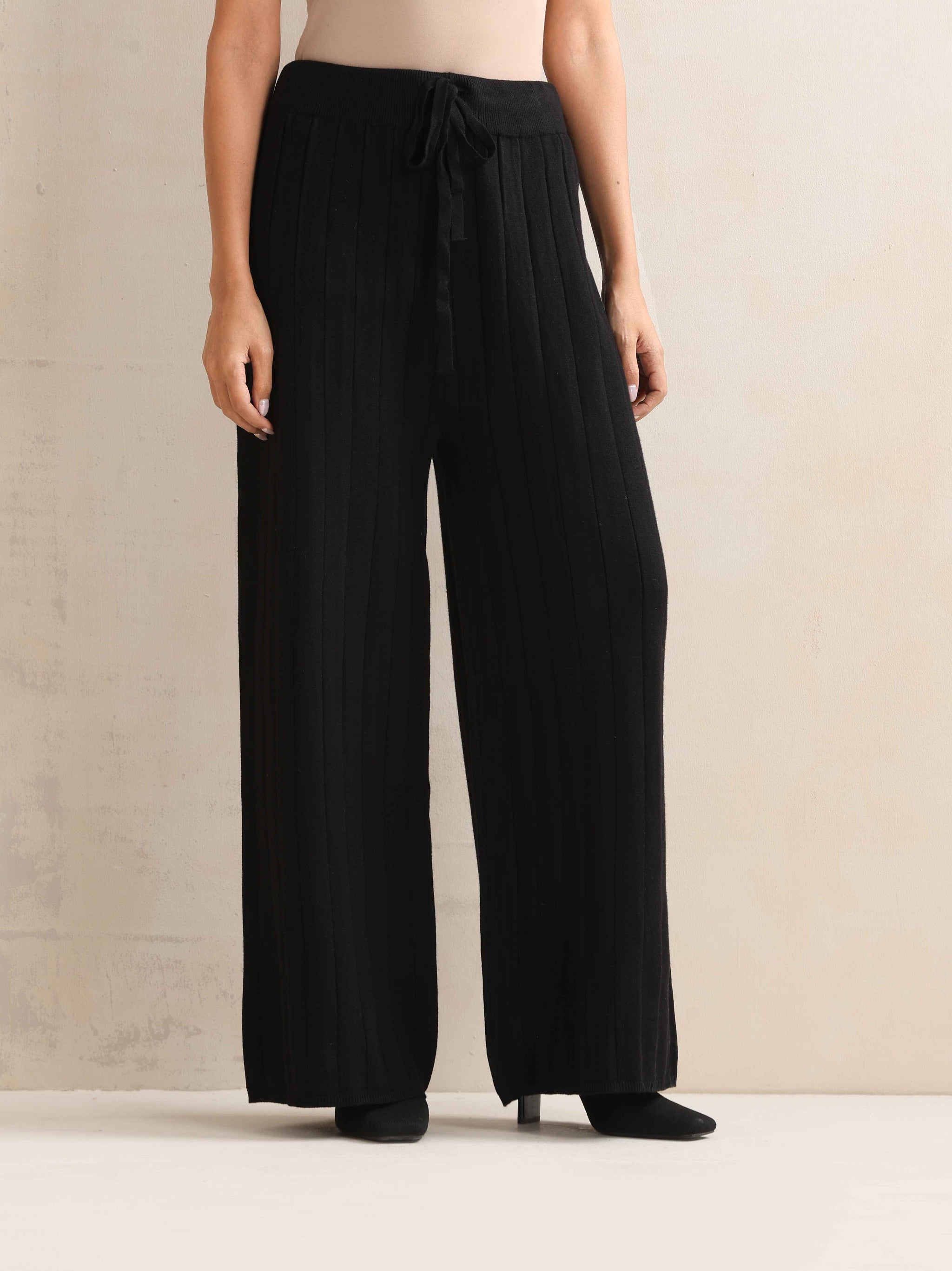 trueBrowns Purple Woollen Flared Pants
