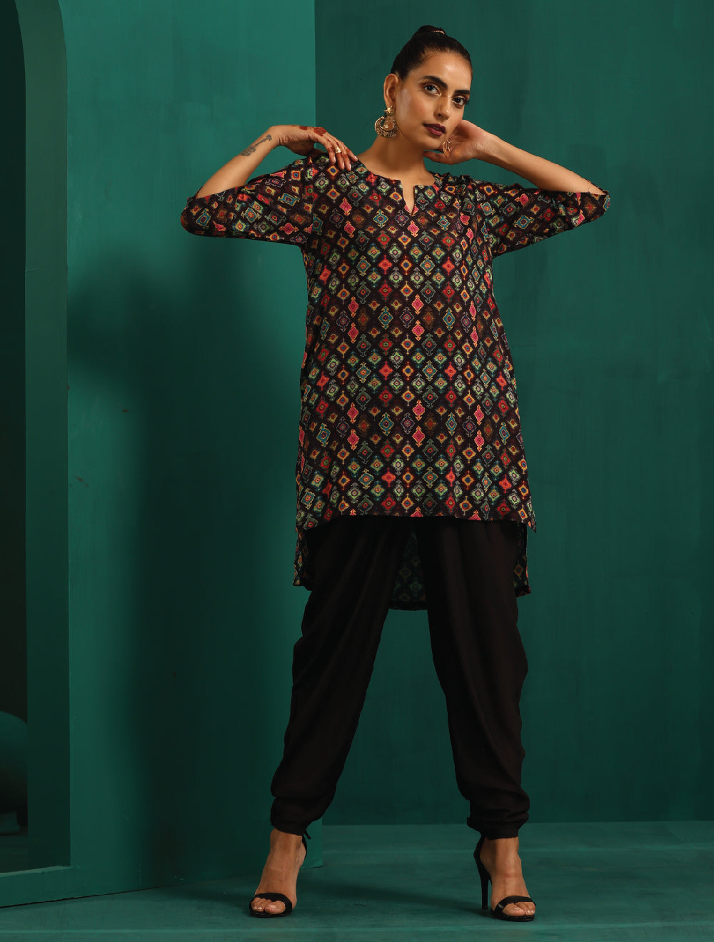 trueBrowns Green Muslin Ikat Shirt Blouse