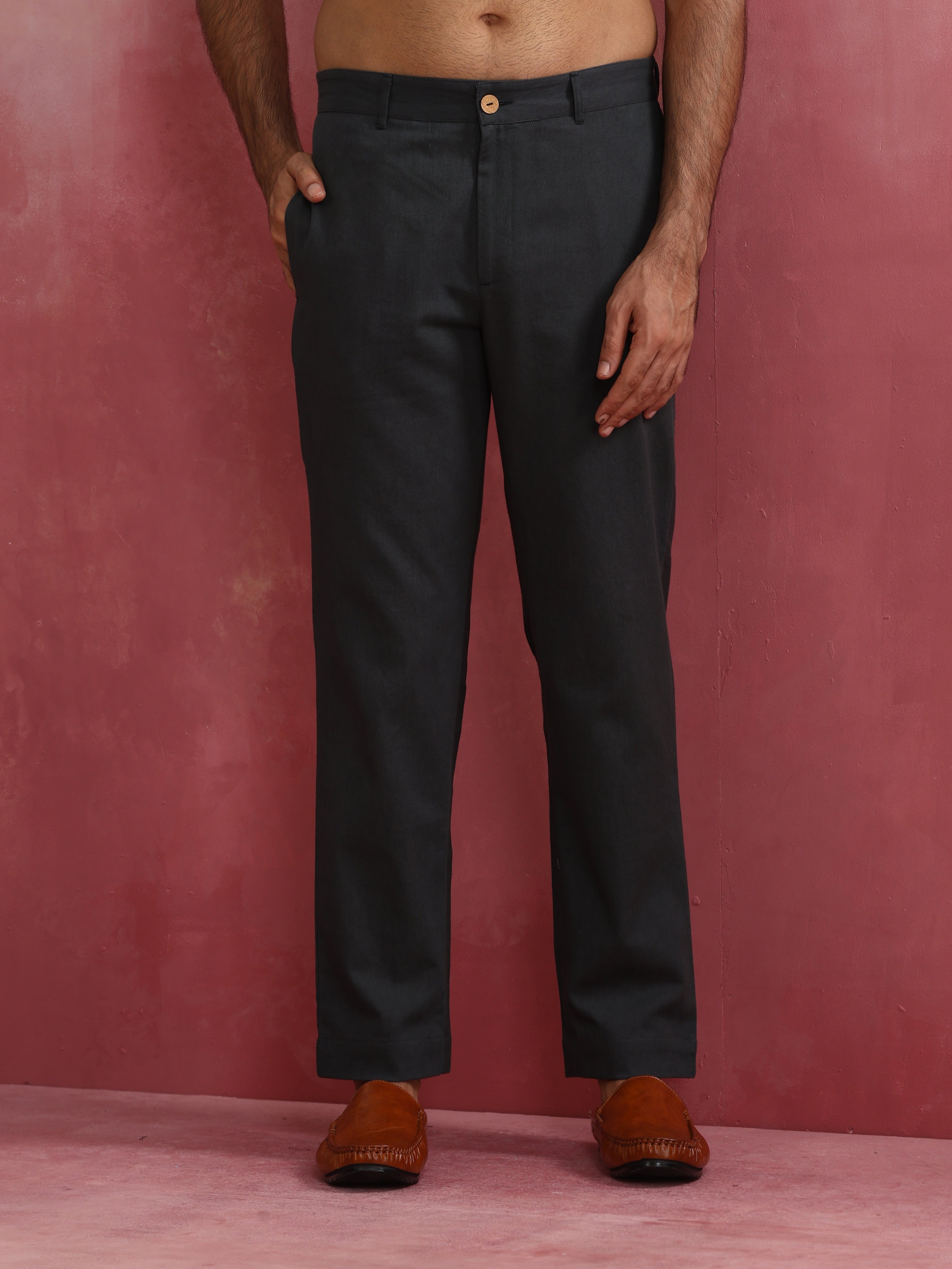 trueBrowns Men's Grey Cotton Twill Pant