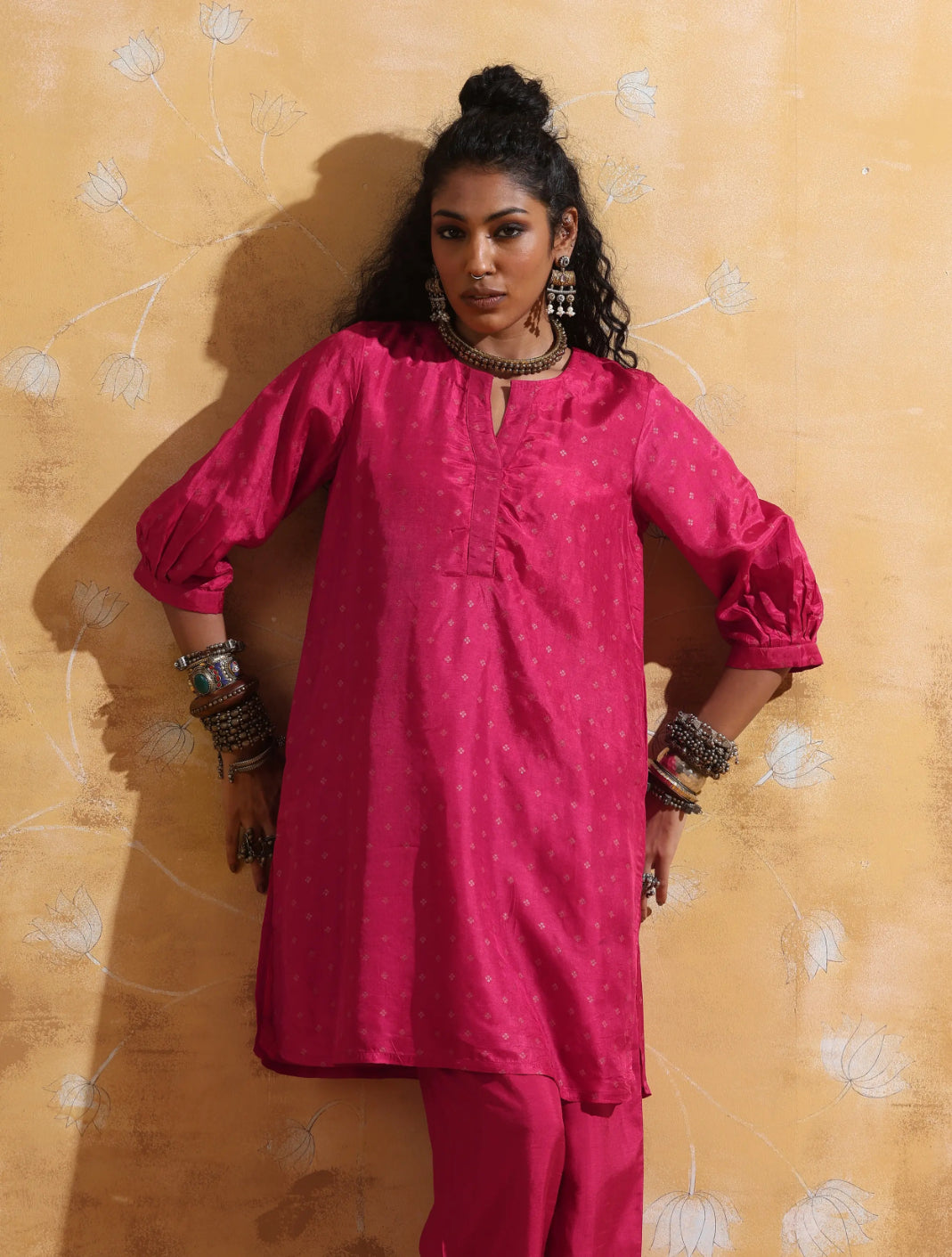 trueBrowns Pink Viscose Silk Kurta Co-ord Set