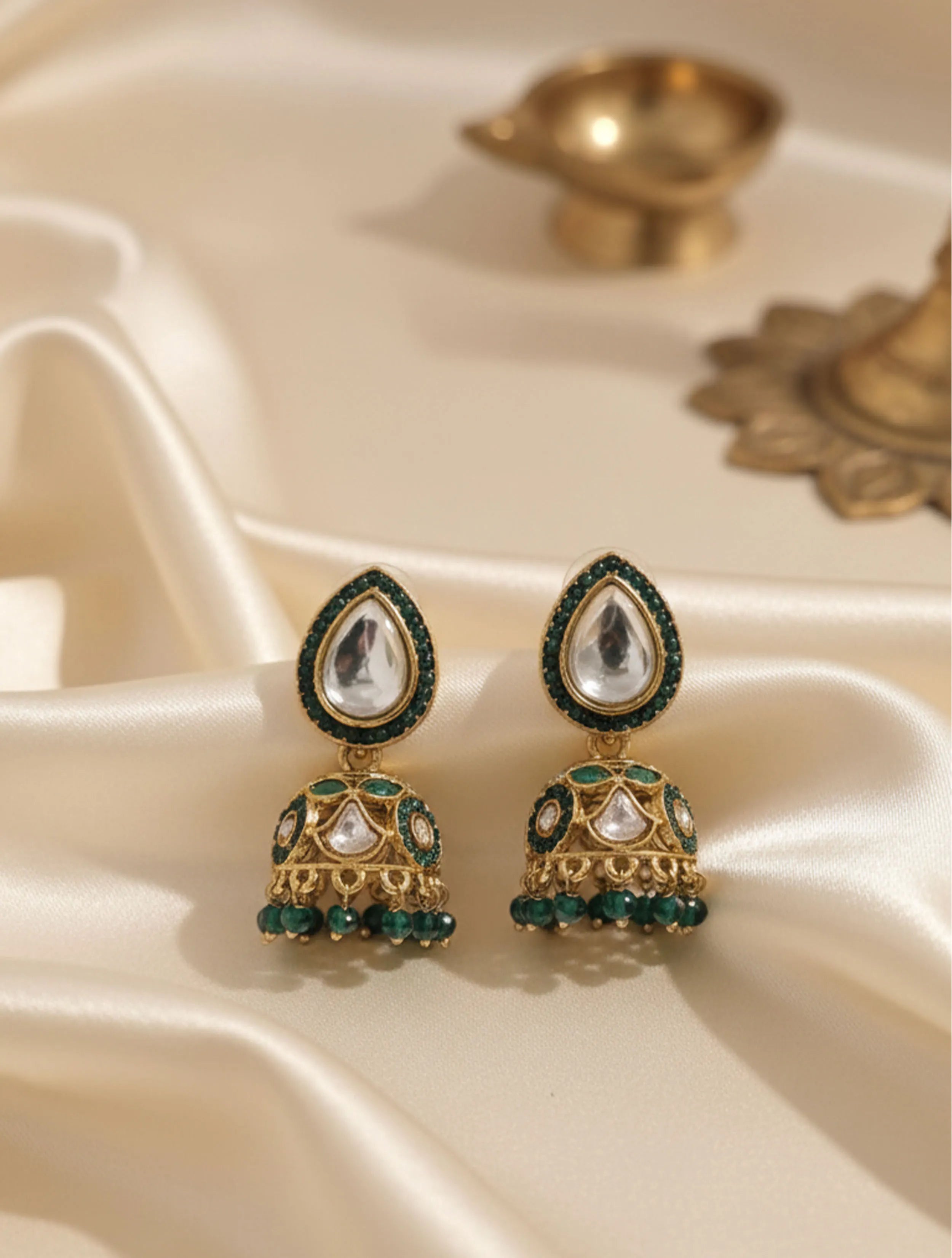 trueBrowns Green Stone Earrings