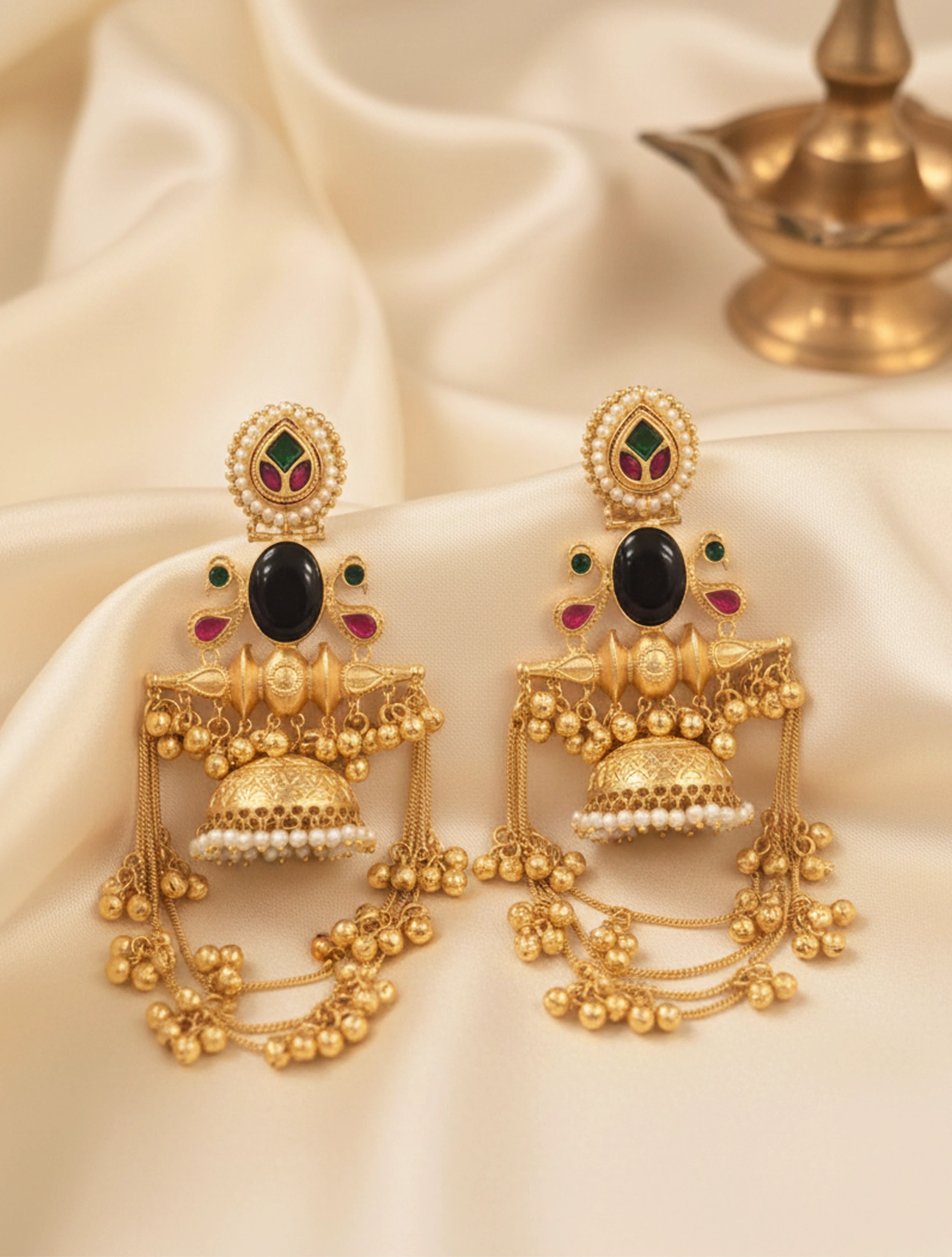 trueBrowns Kashmiri Navy Jhumka Drop Earrings