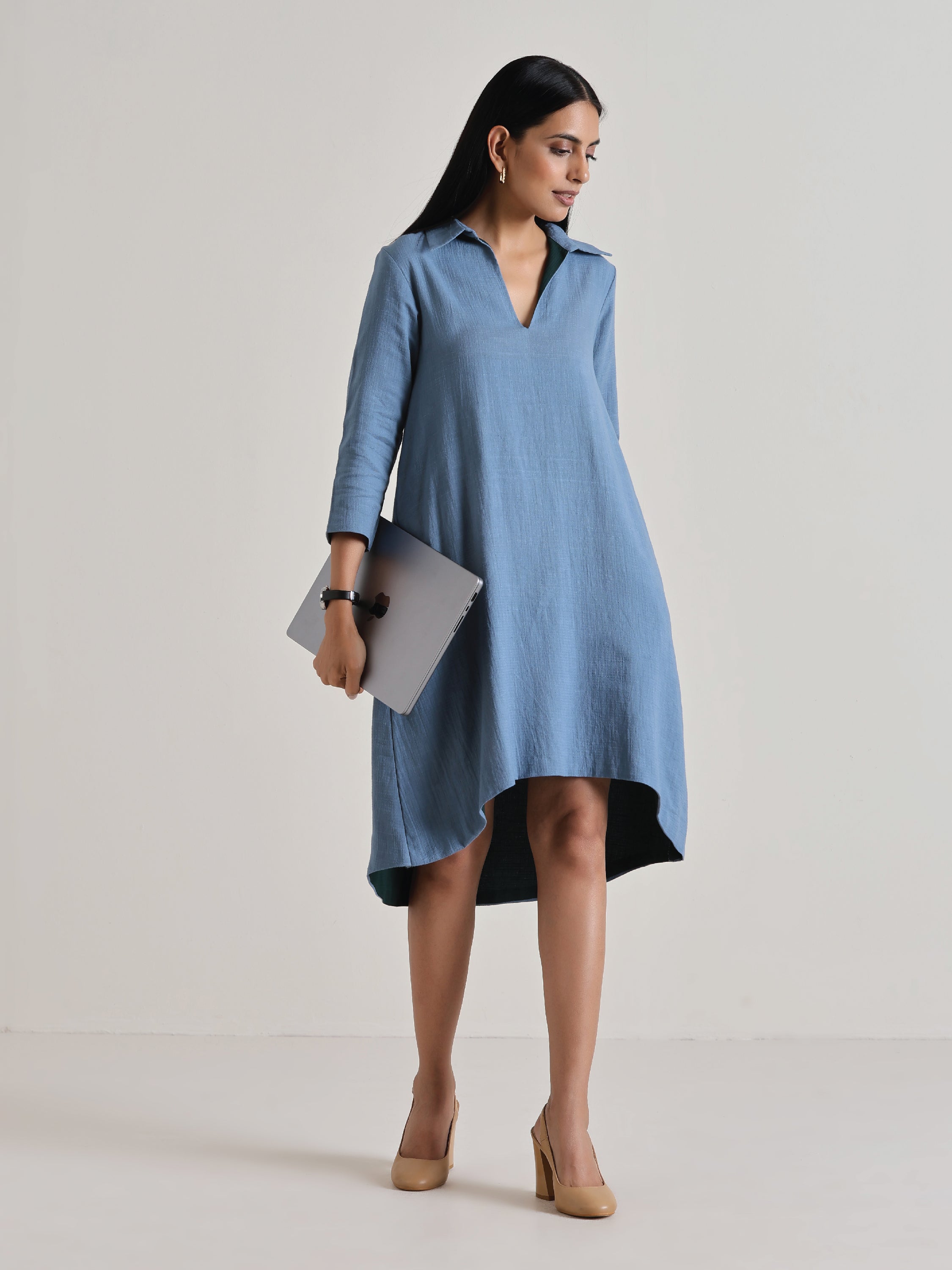 Light Blue Short Collared Dress