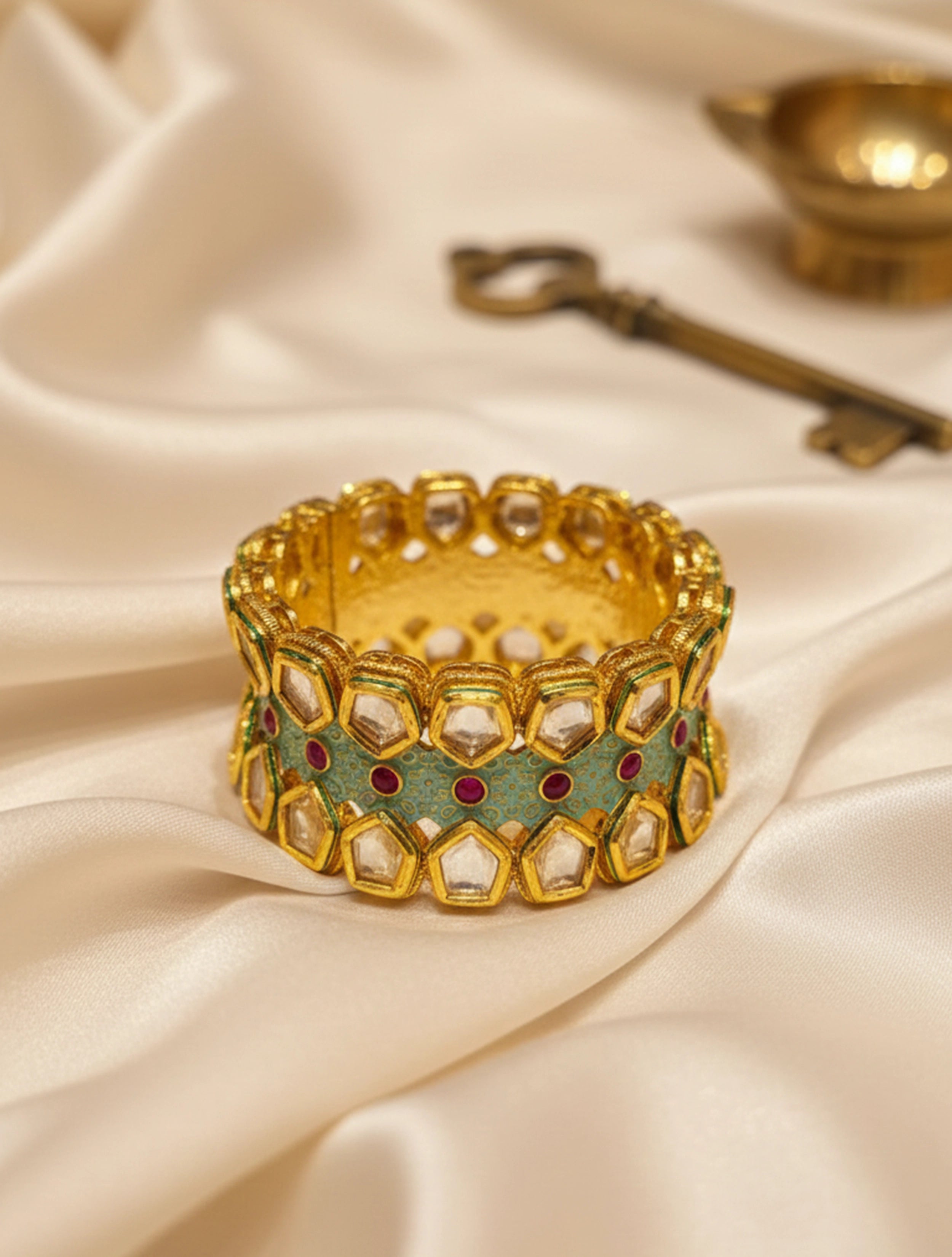 trueBrowns Mint Green Kundan Cuff