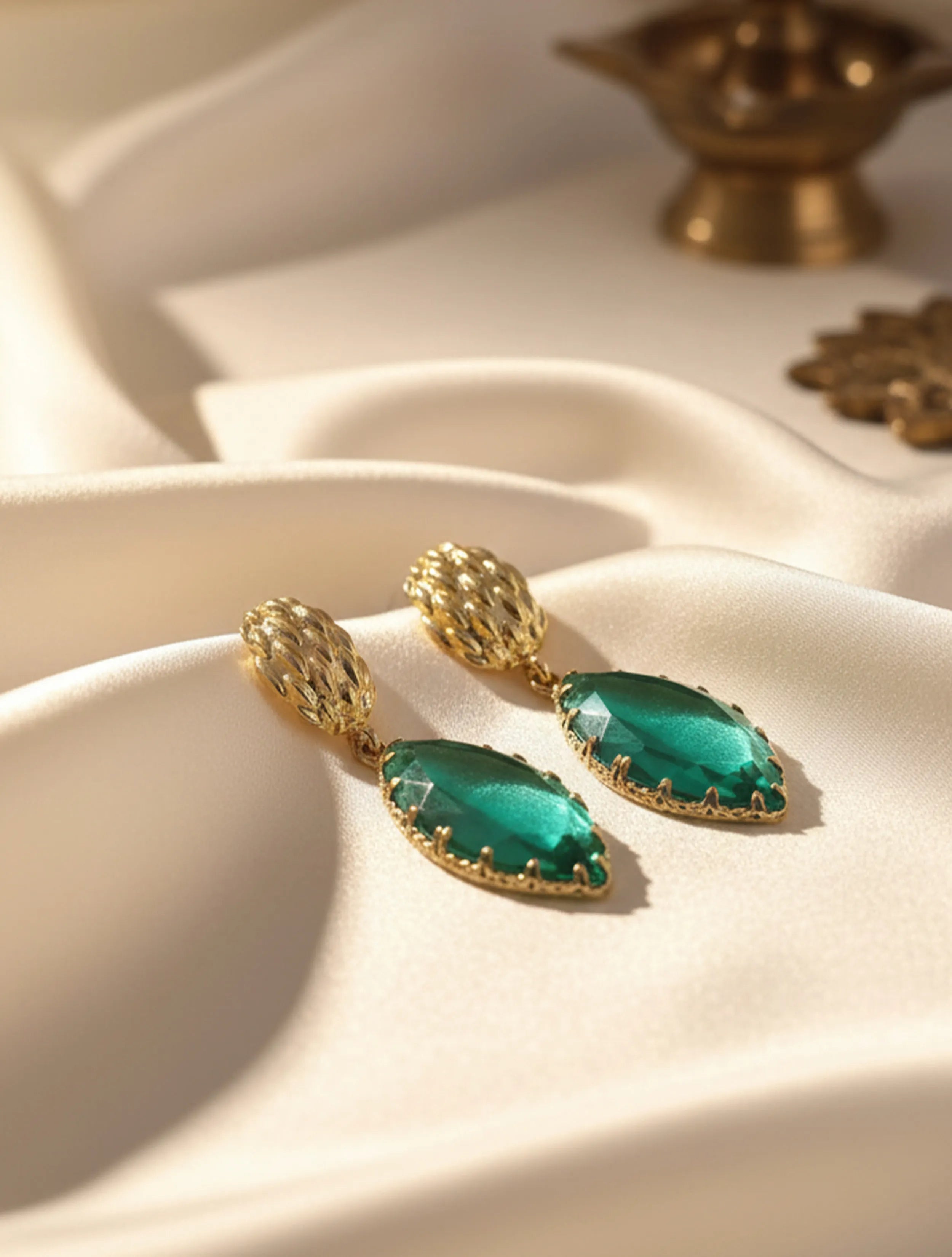 trueBrowns Green Stone Drop Earrings