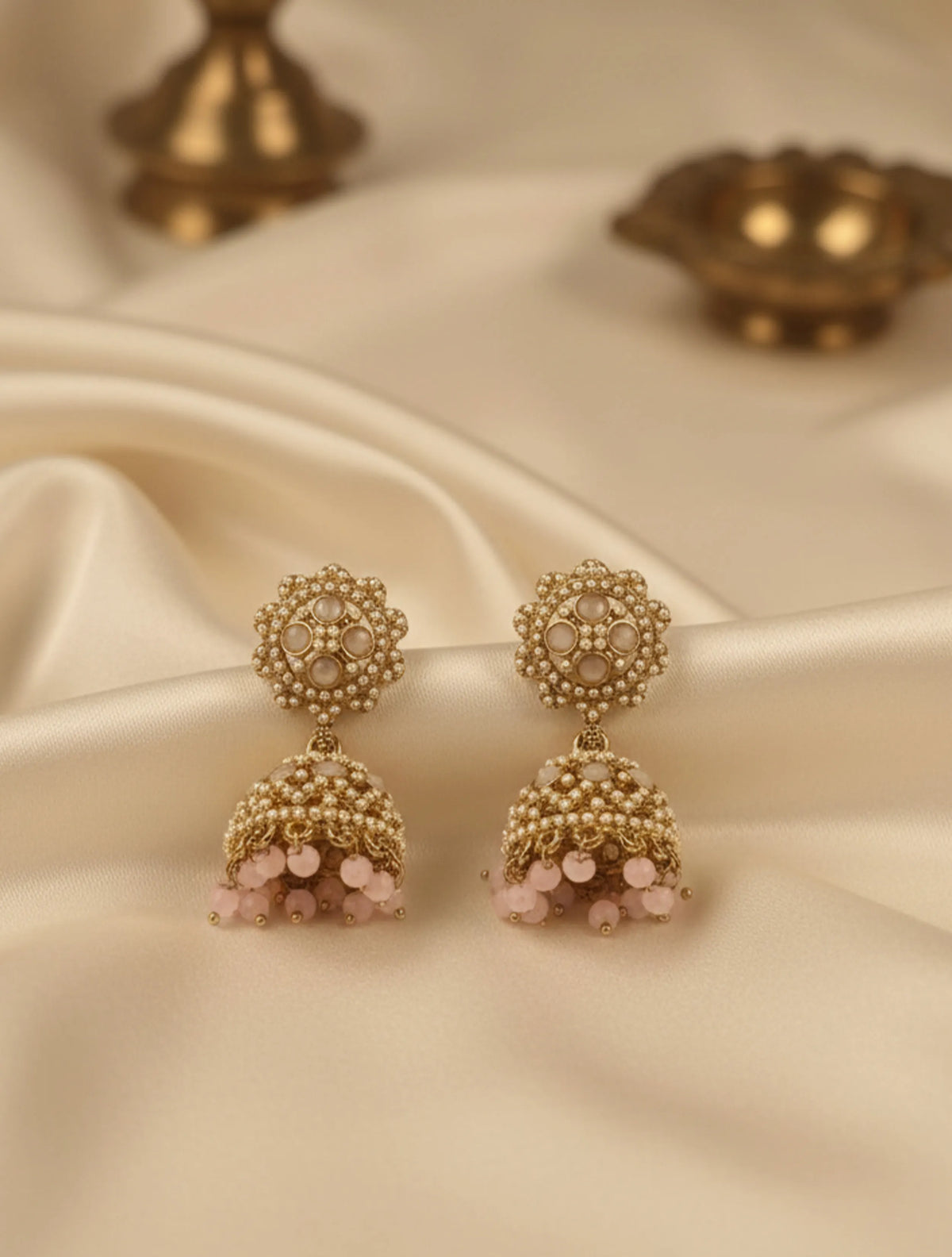 trueBrowns Classic Pink Pearl Jhumkas
