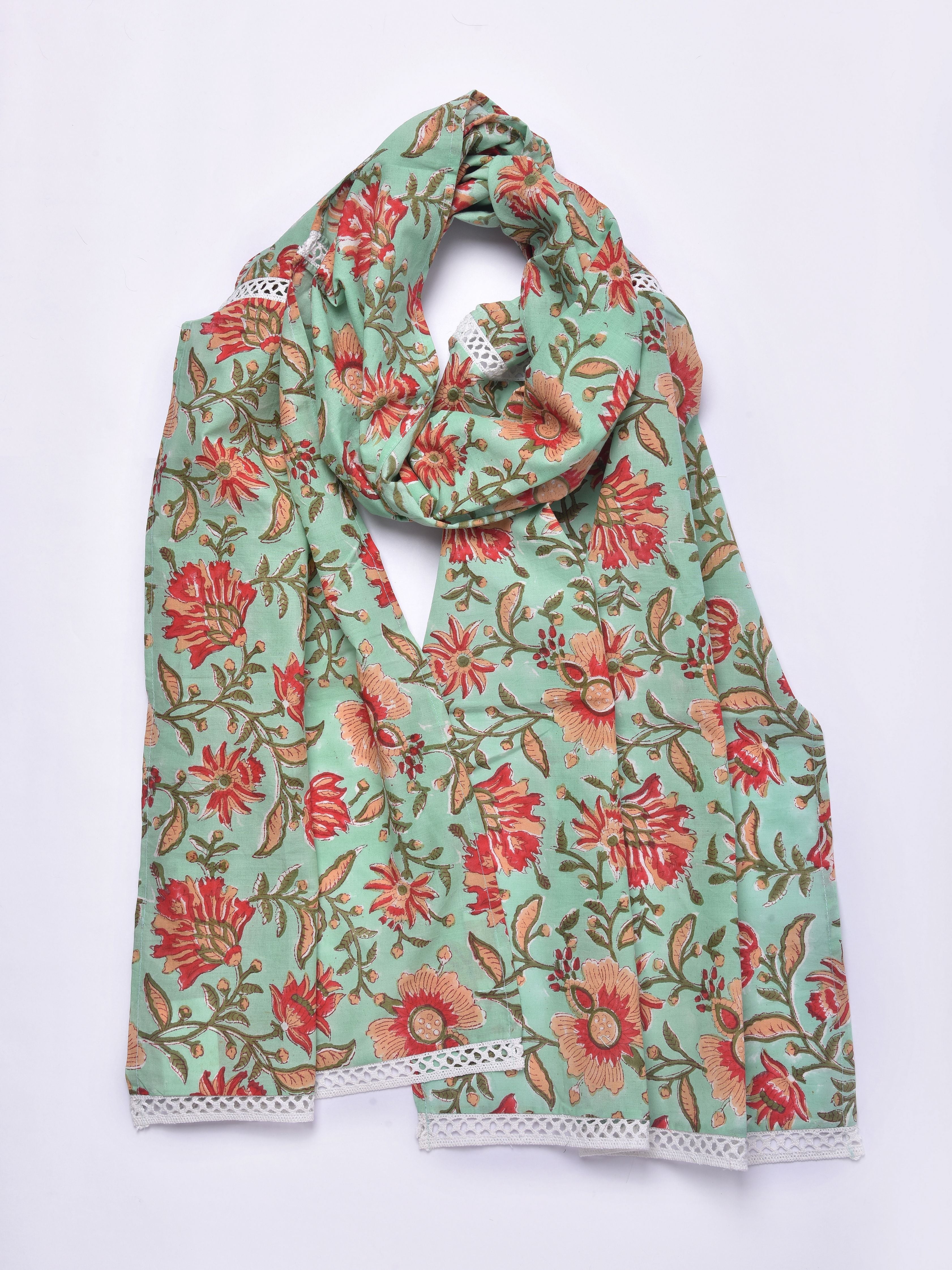 Turkish Blue Block Print Cotton Stole