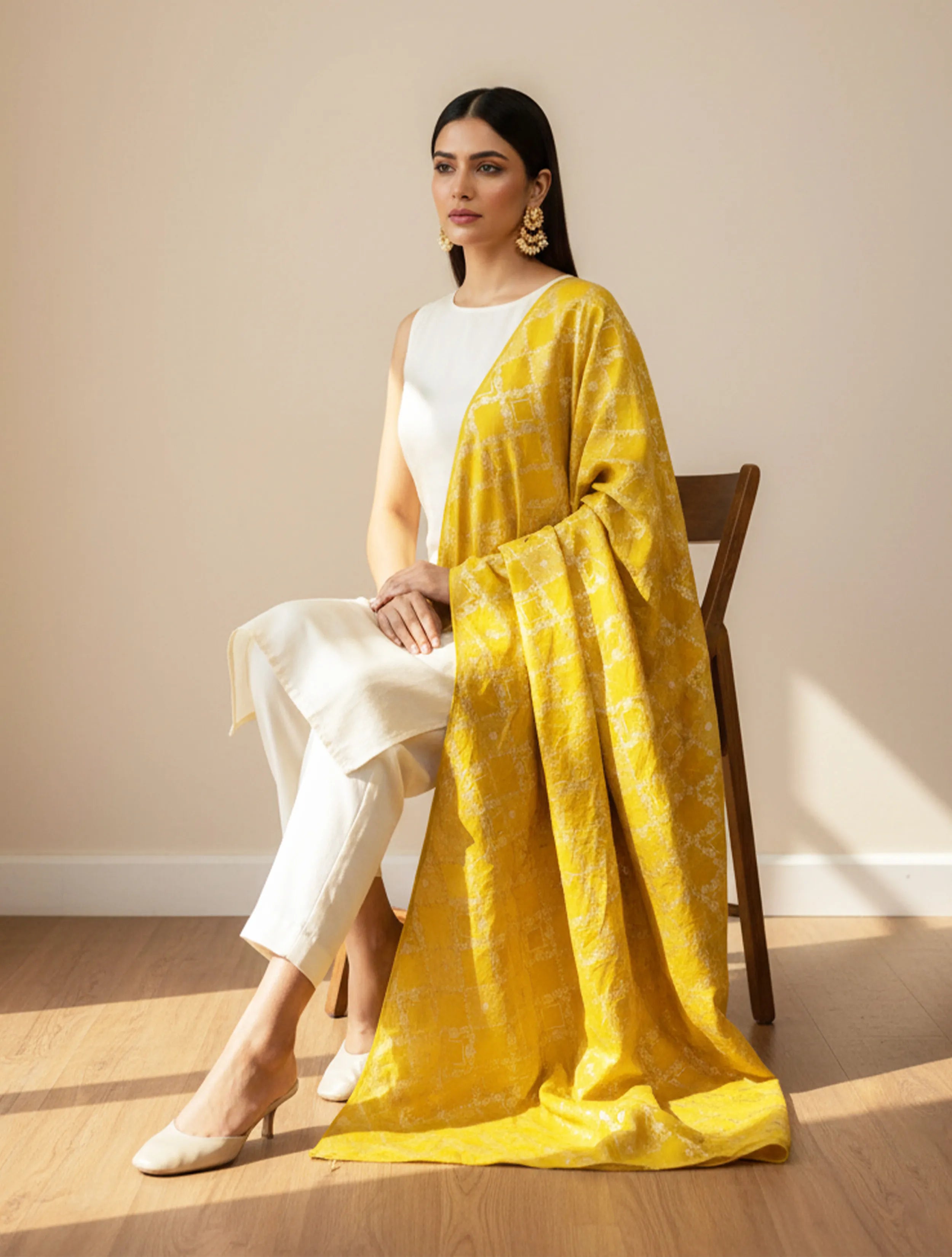 trueBrowns Lime Diamond Brocade Dupatta
