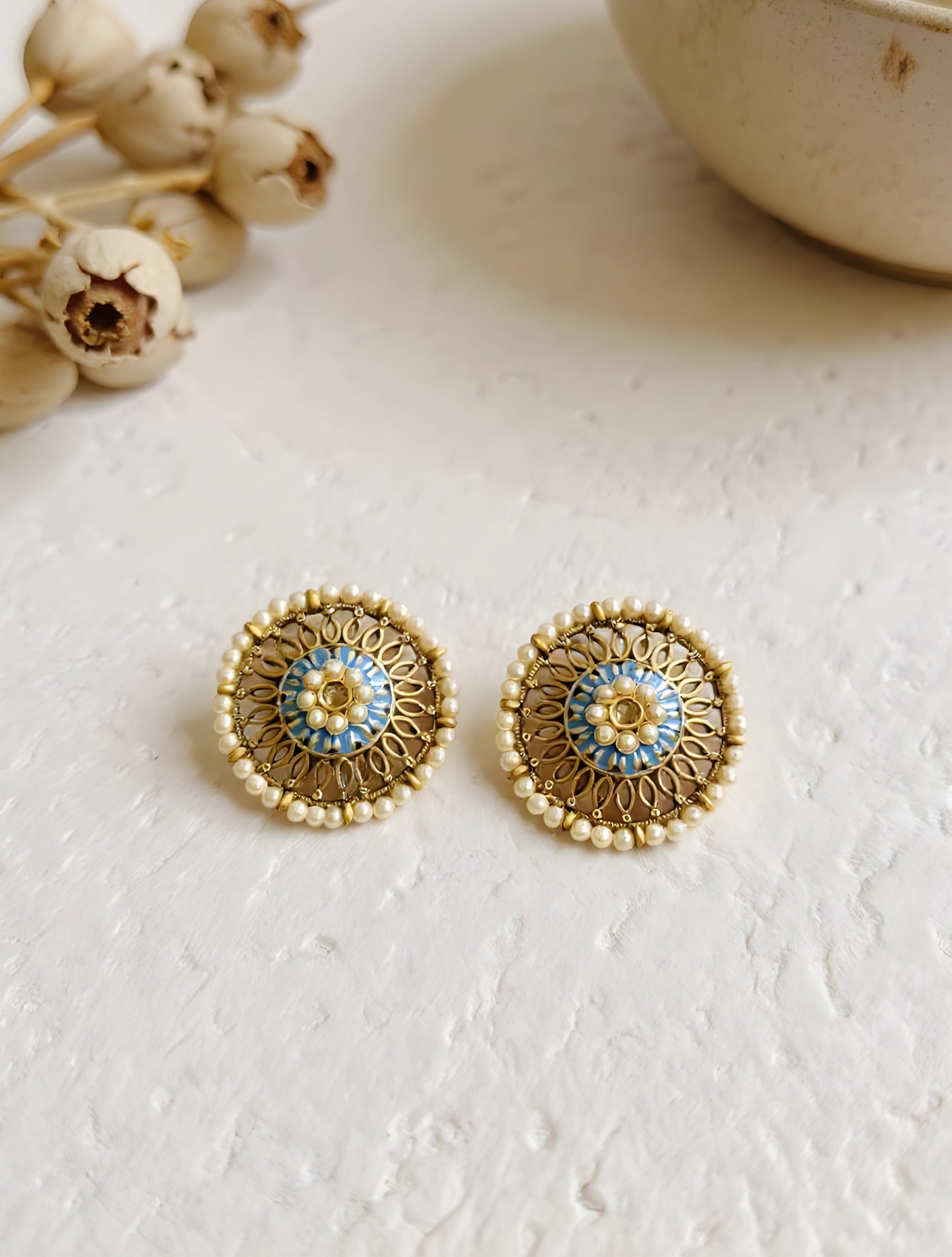 trueBrowns Blue Pearl Stud Earrings