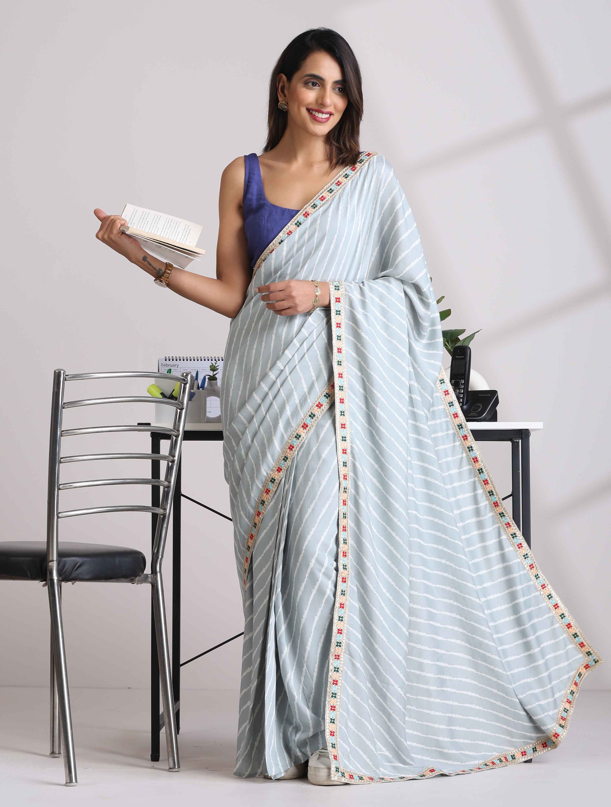 trueBrowns Grey Muslin Silk Saree
