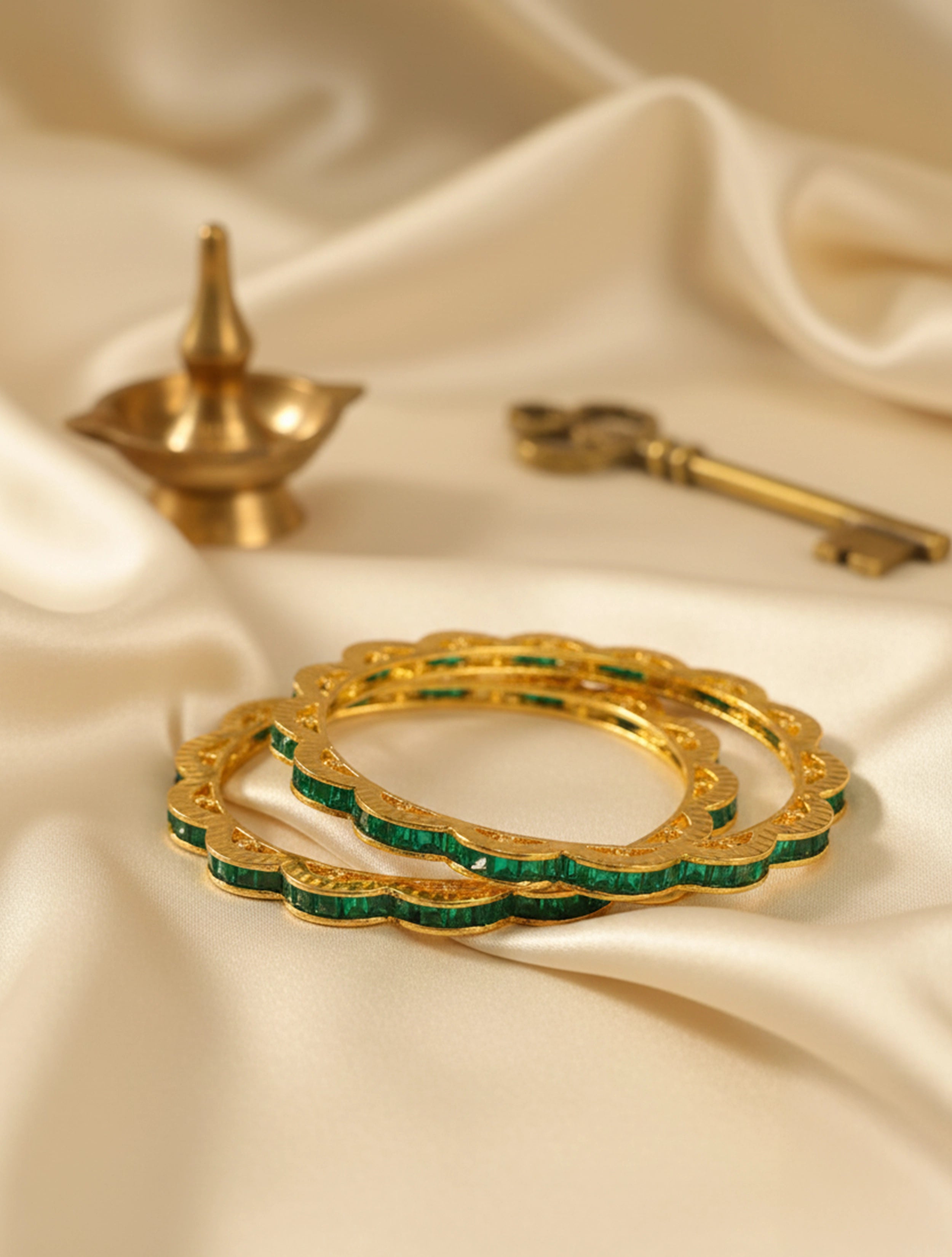 trueBrowns Green Half Circular Bangles