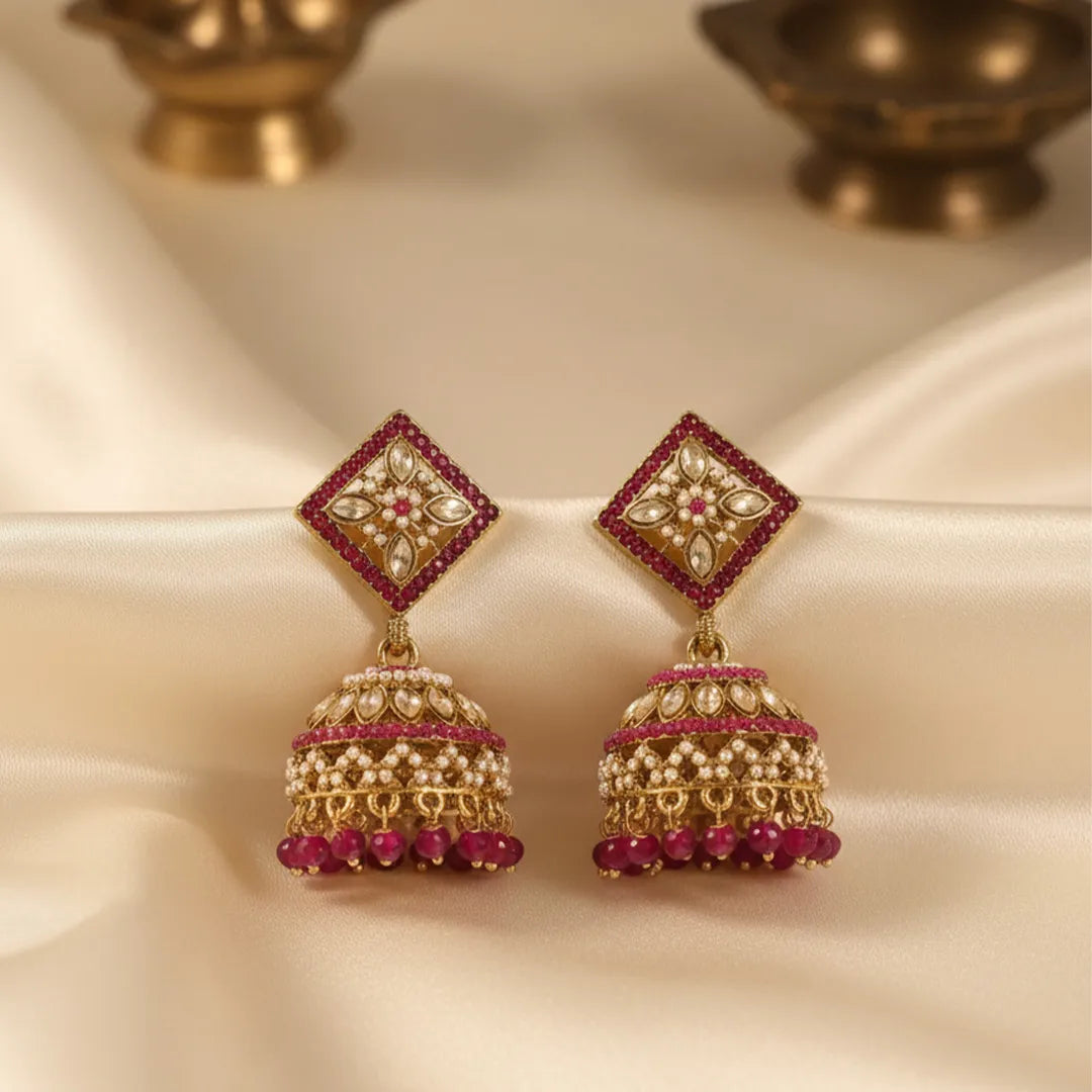 trueBrowns Regal Red Diamond Jhumkas