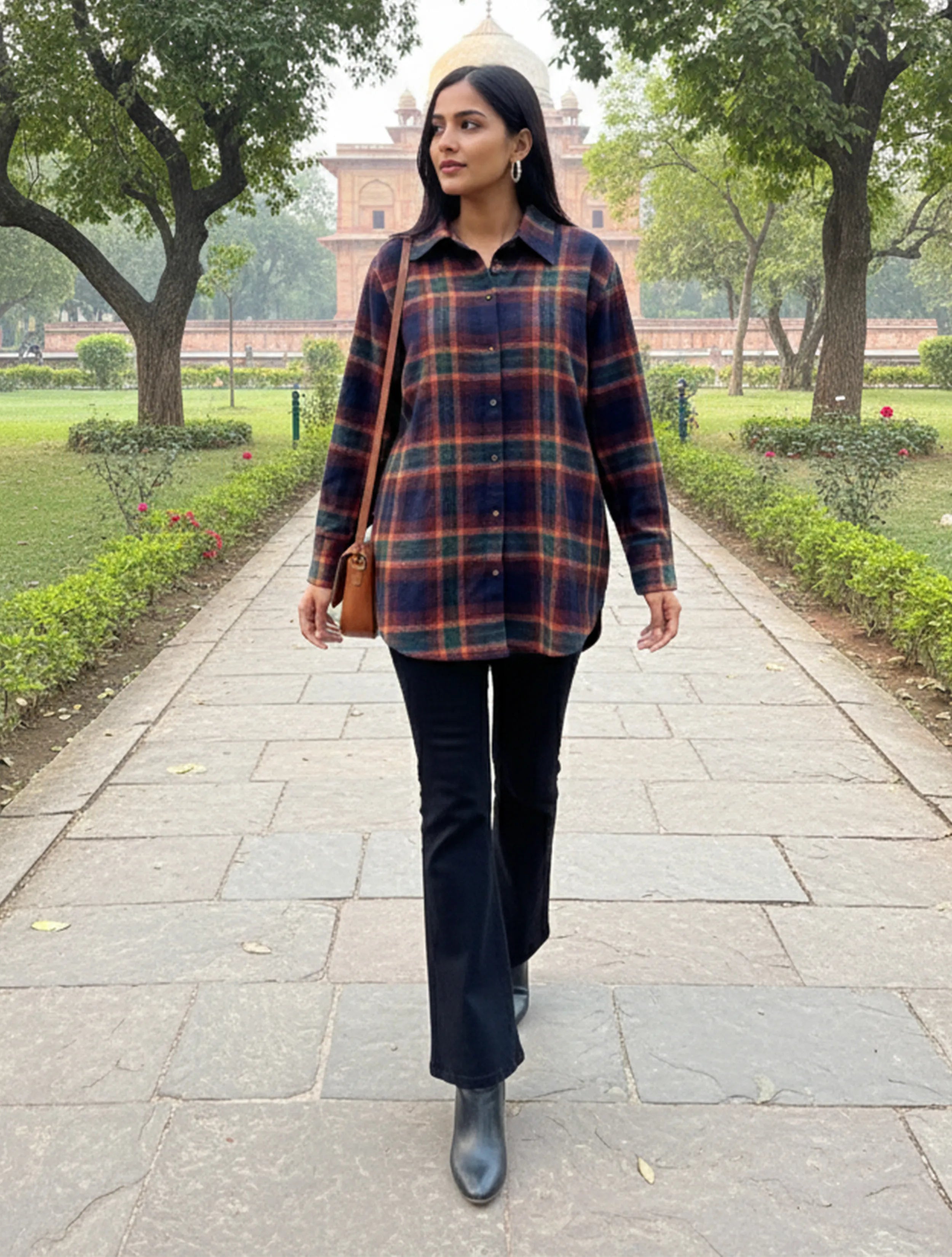 trueBrowns Navy Check Woollen Shirt Top