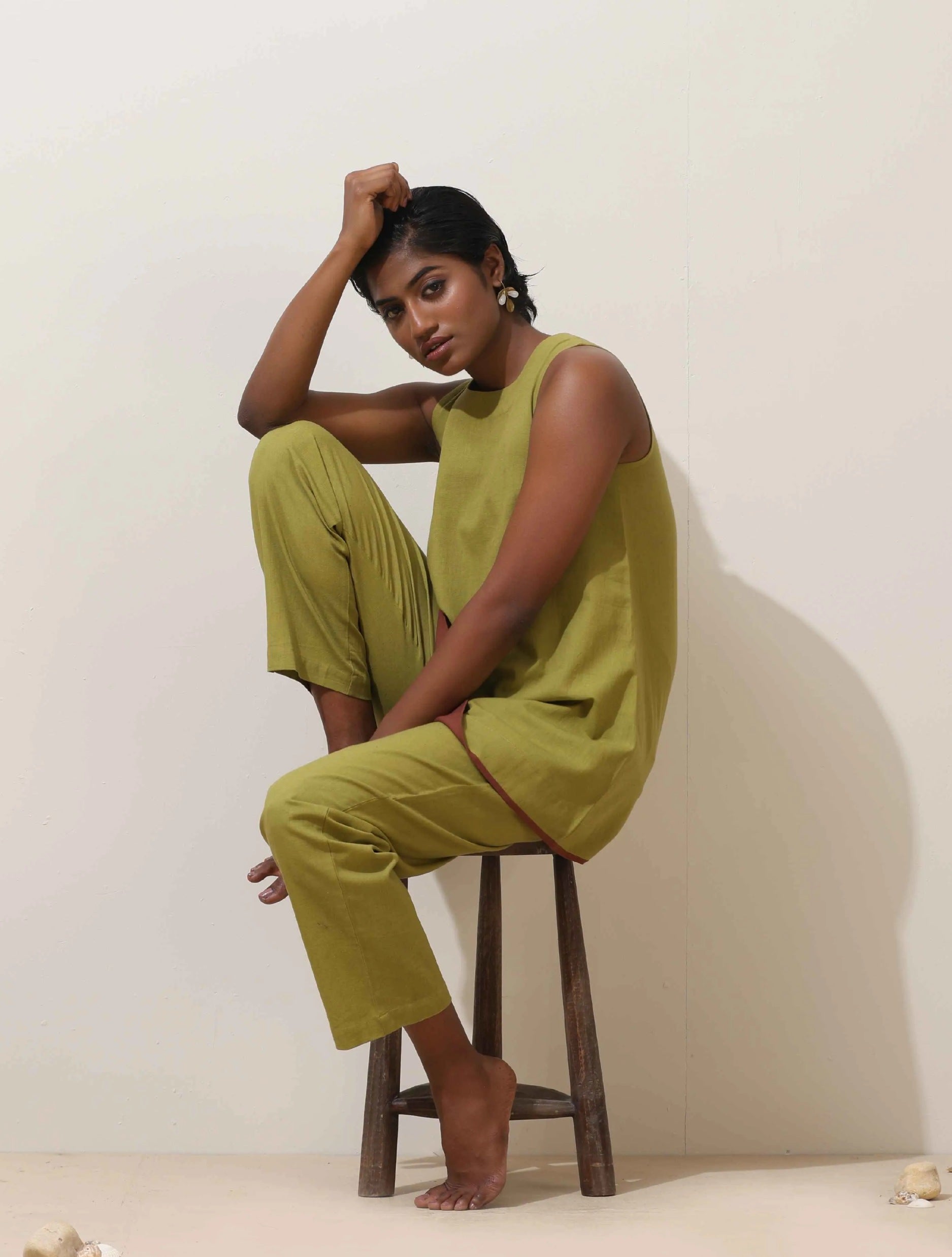 trueBrowns Pear Green Cotton Linen Co-Ord Set