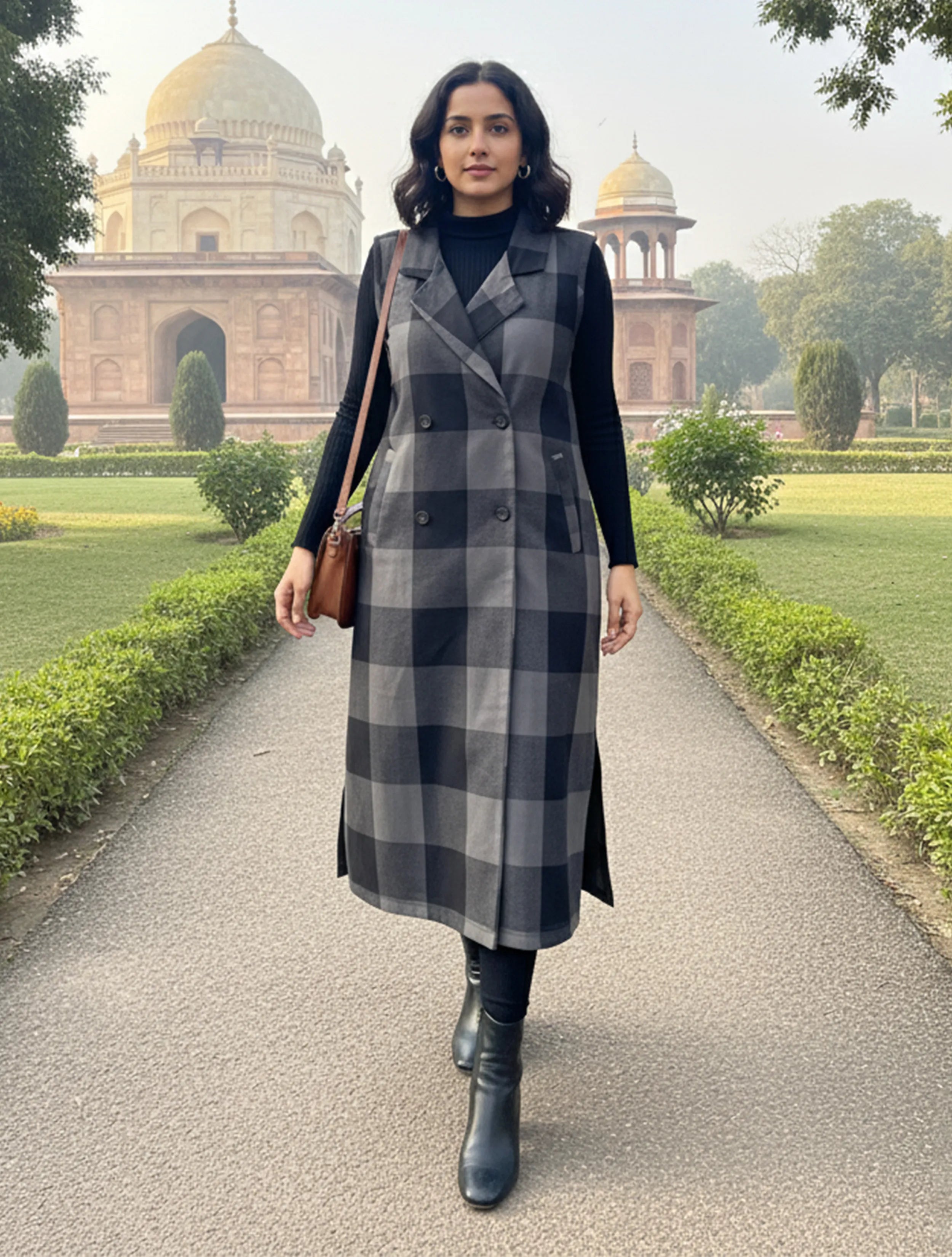 trueBrowns Black Grey Check Winter Blazer Dress