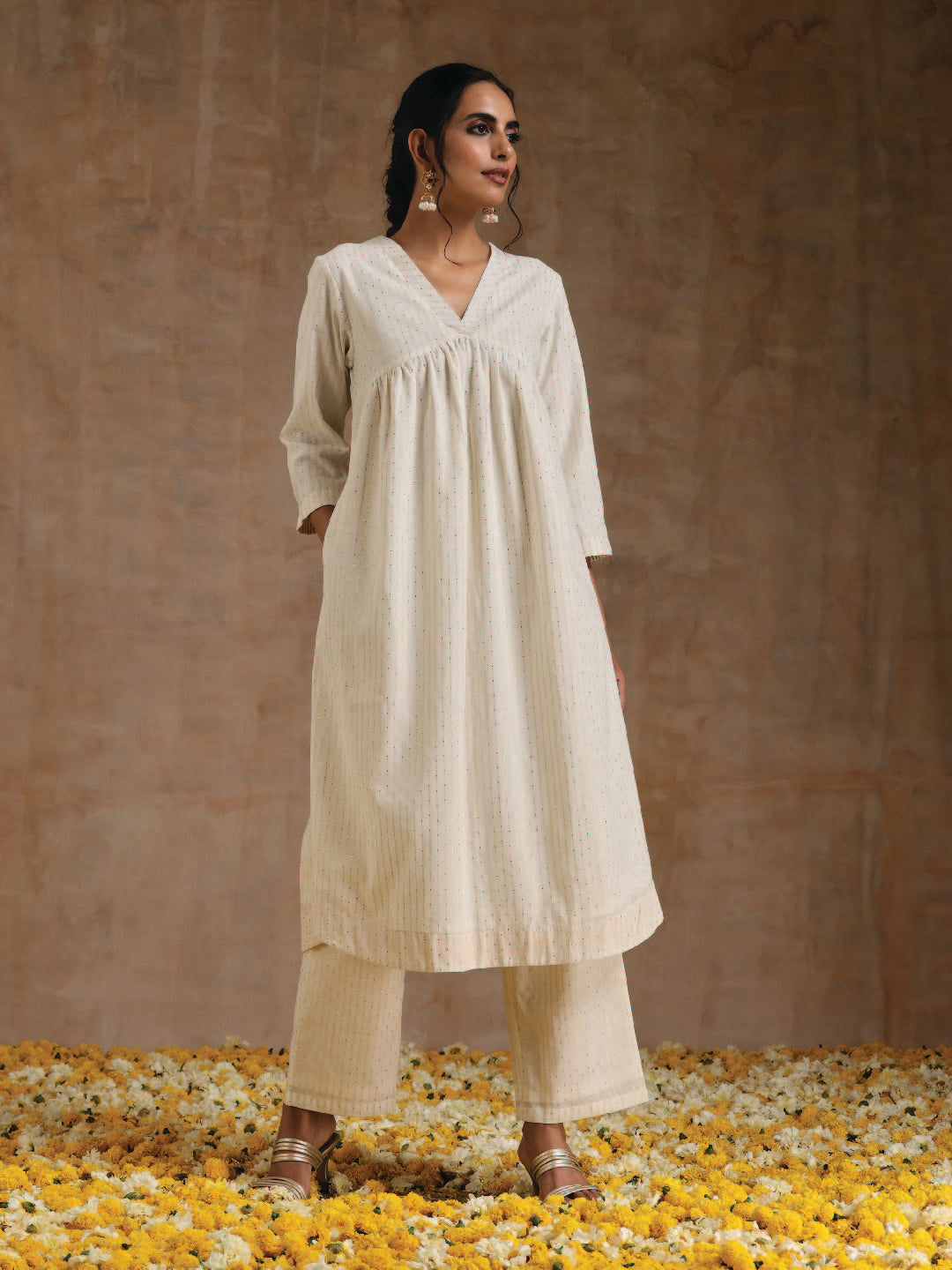 Ivory Bloom Cotton Kurti Set