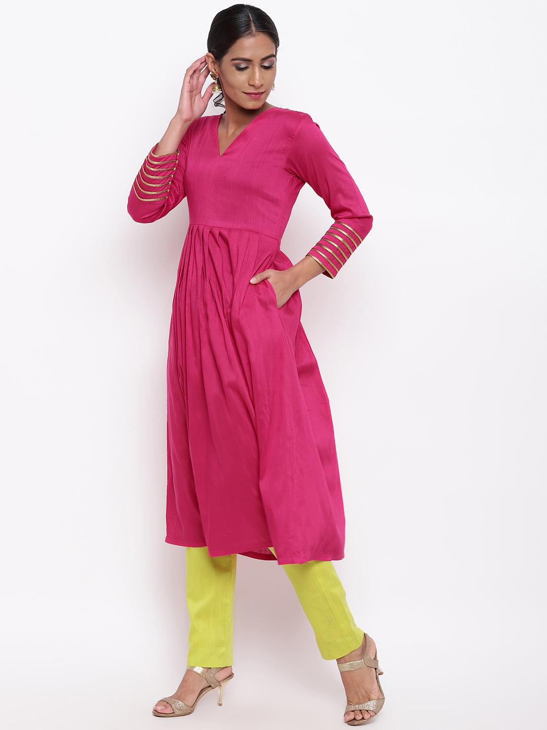 Pink Embellished Sleeve Kurta-Pant - trueBrowns