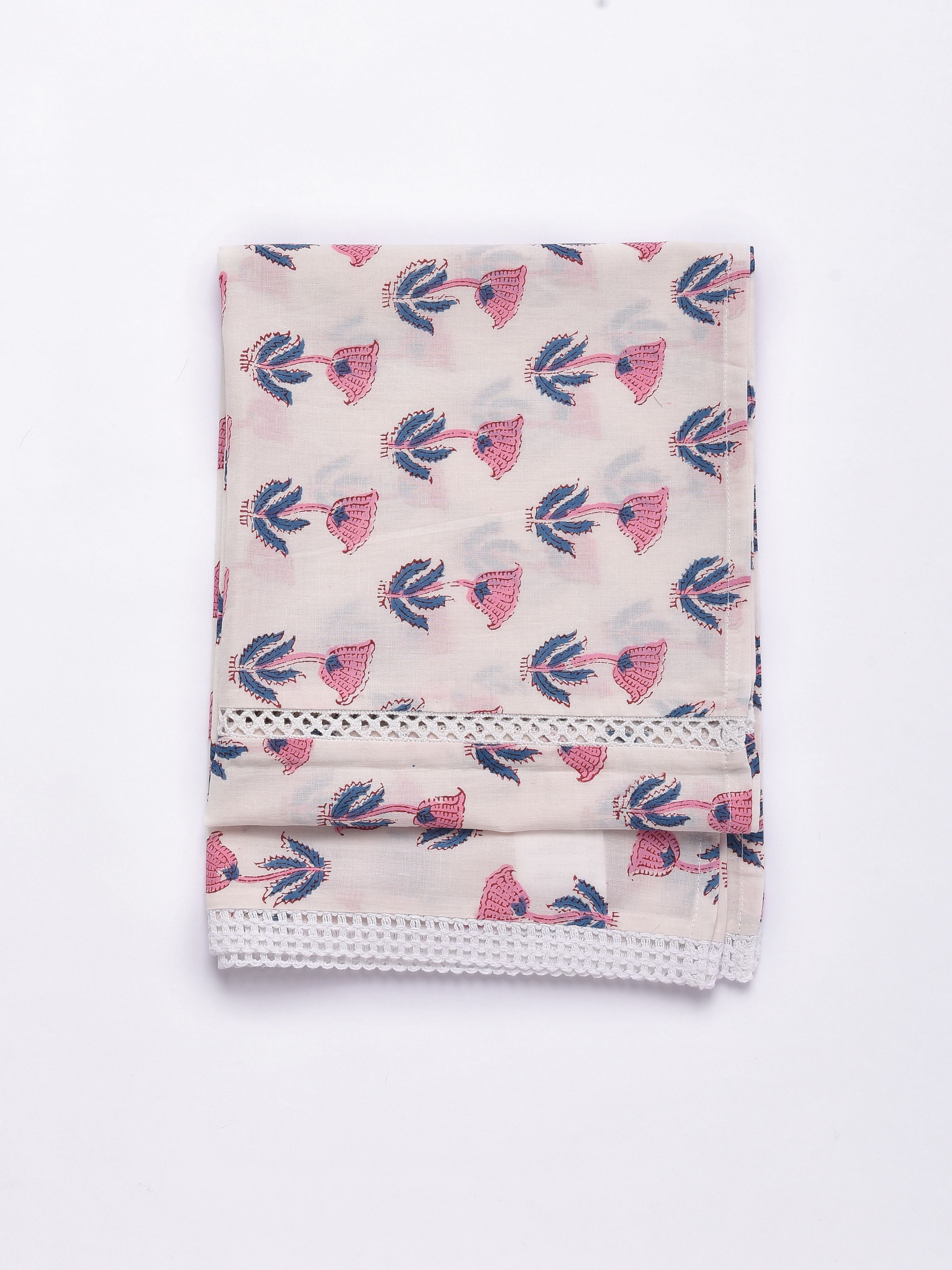 White With Pink Buta Print Cotton Stole
